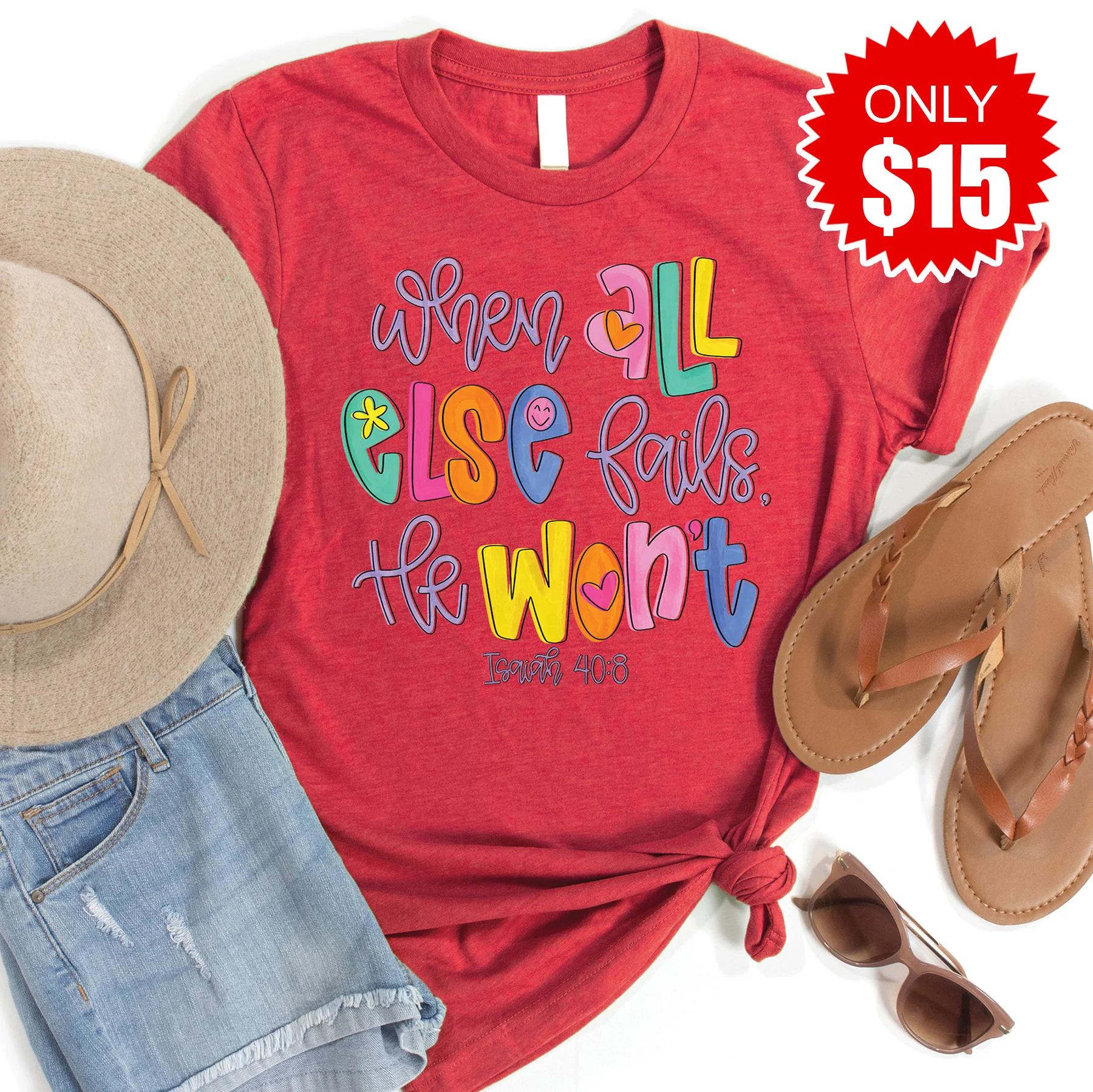 He Wont Fail Tee - Heather Scarlet - 15