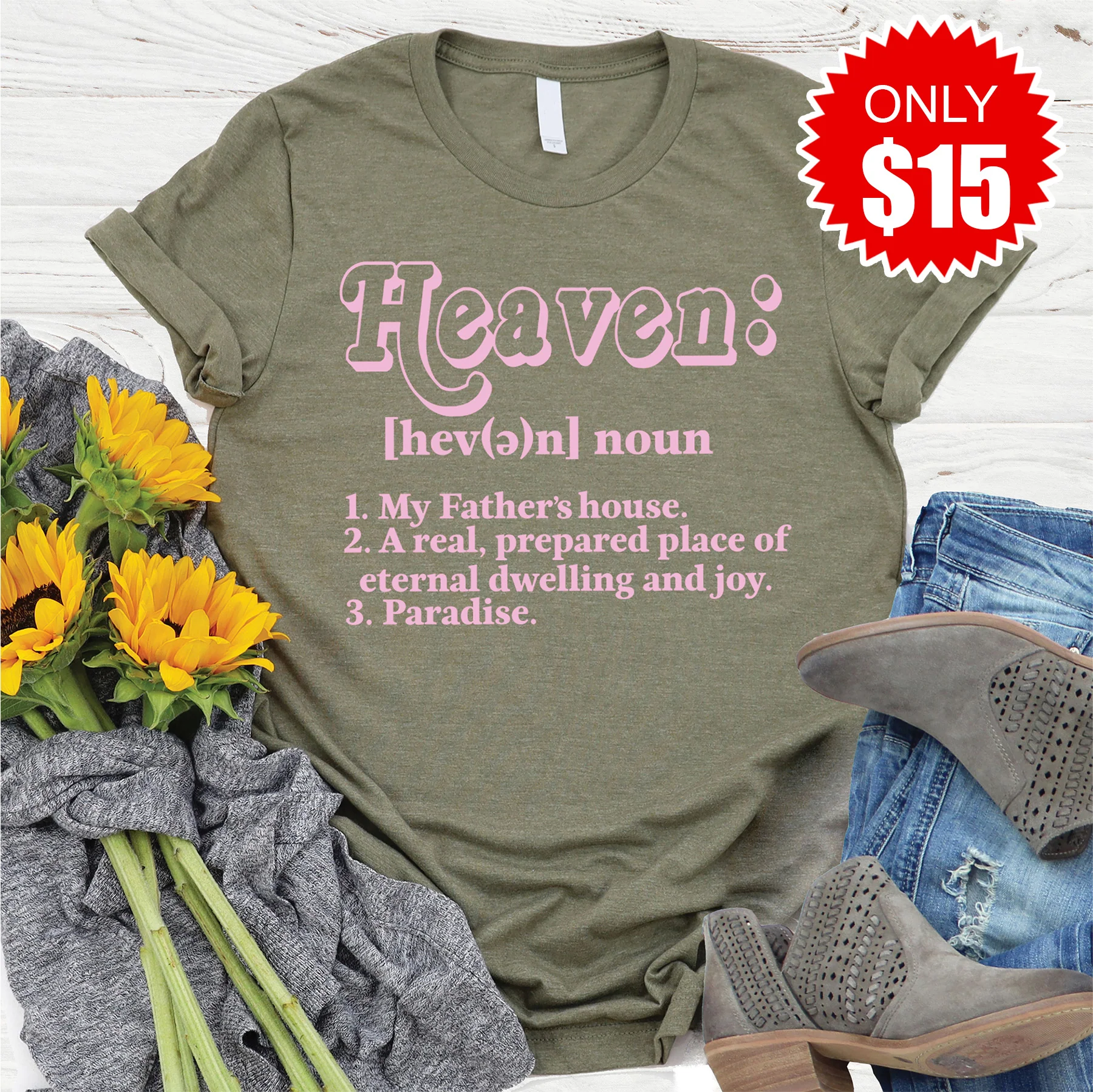 Heaven Tee - Heather Olive - 15