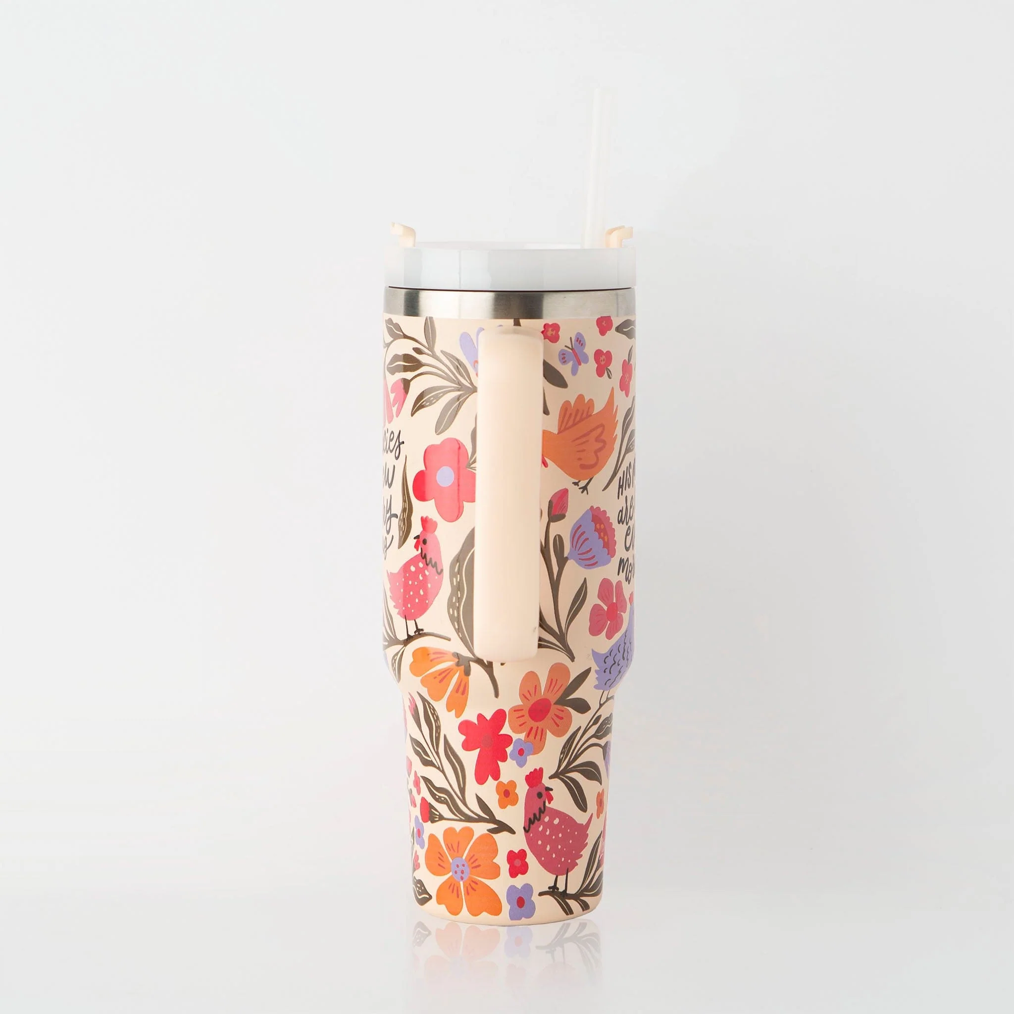 His Mercies are New All Over Stainless Steel 40oz Tumbler with Handle - Image 2
