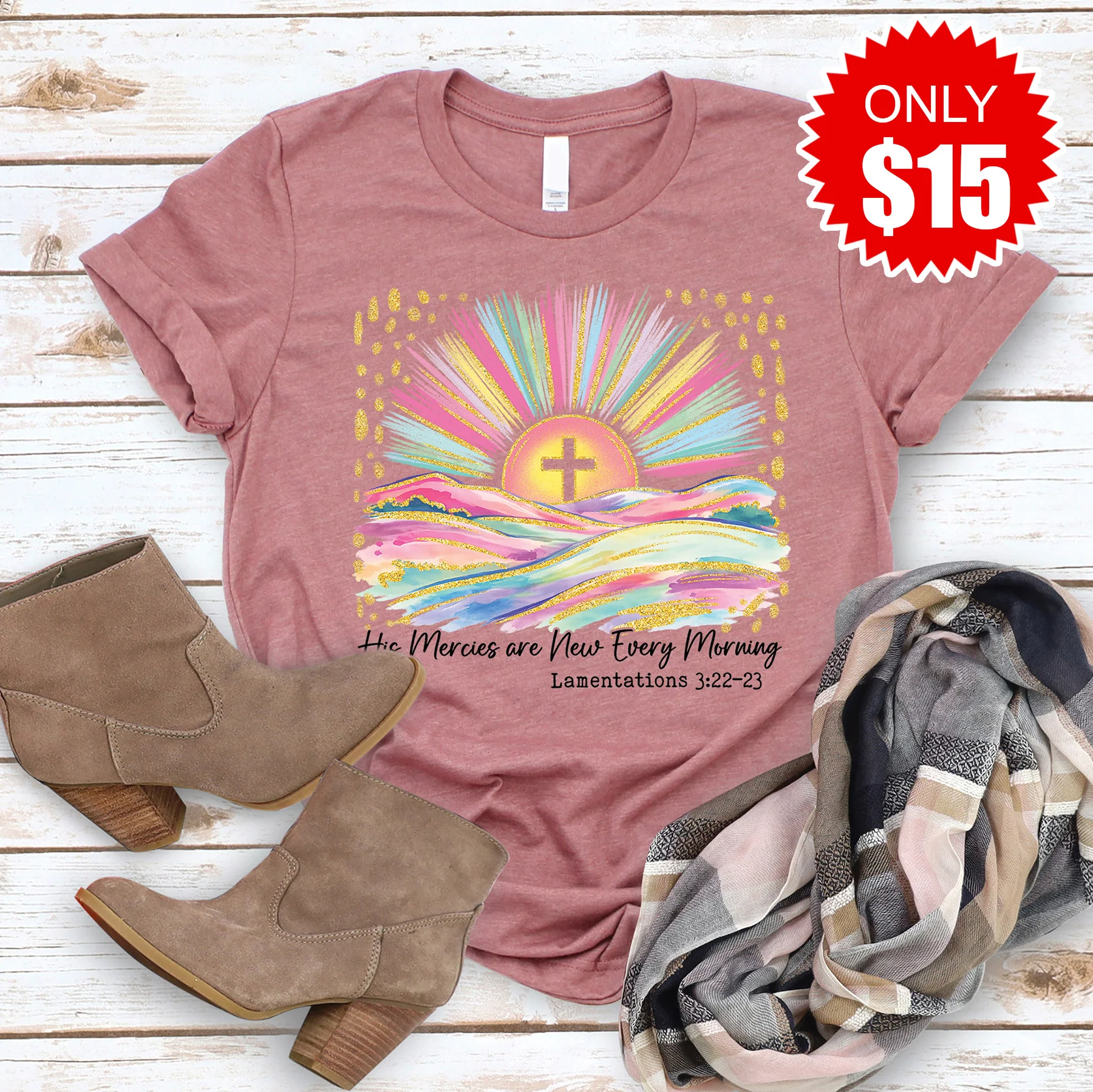 His Mercies Tee - Heather Mauve - 15