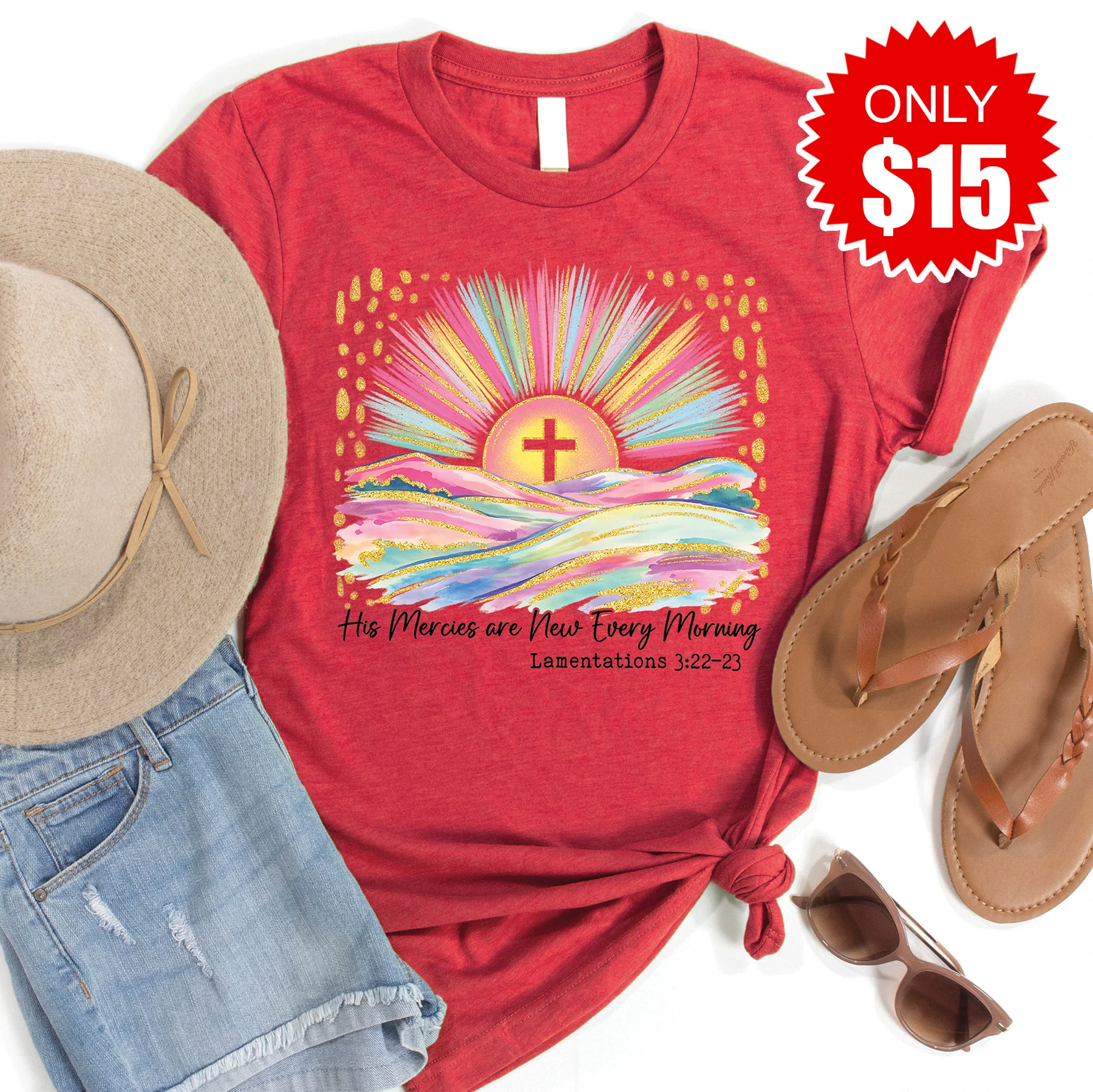His Mercies Tee - Heather Scarlet - 15
