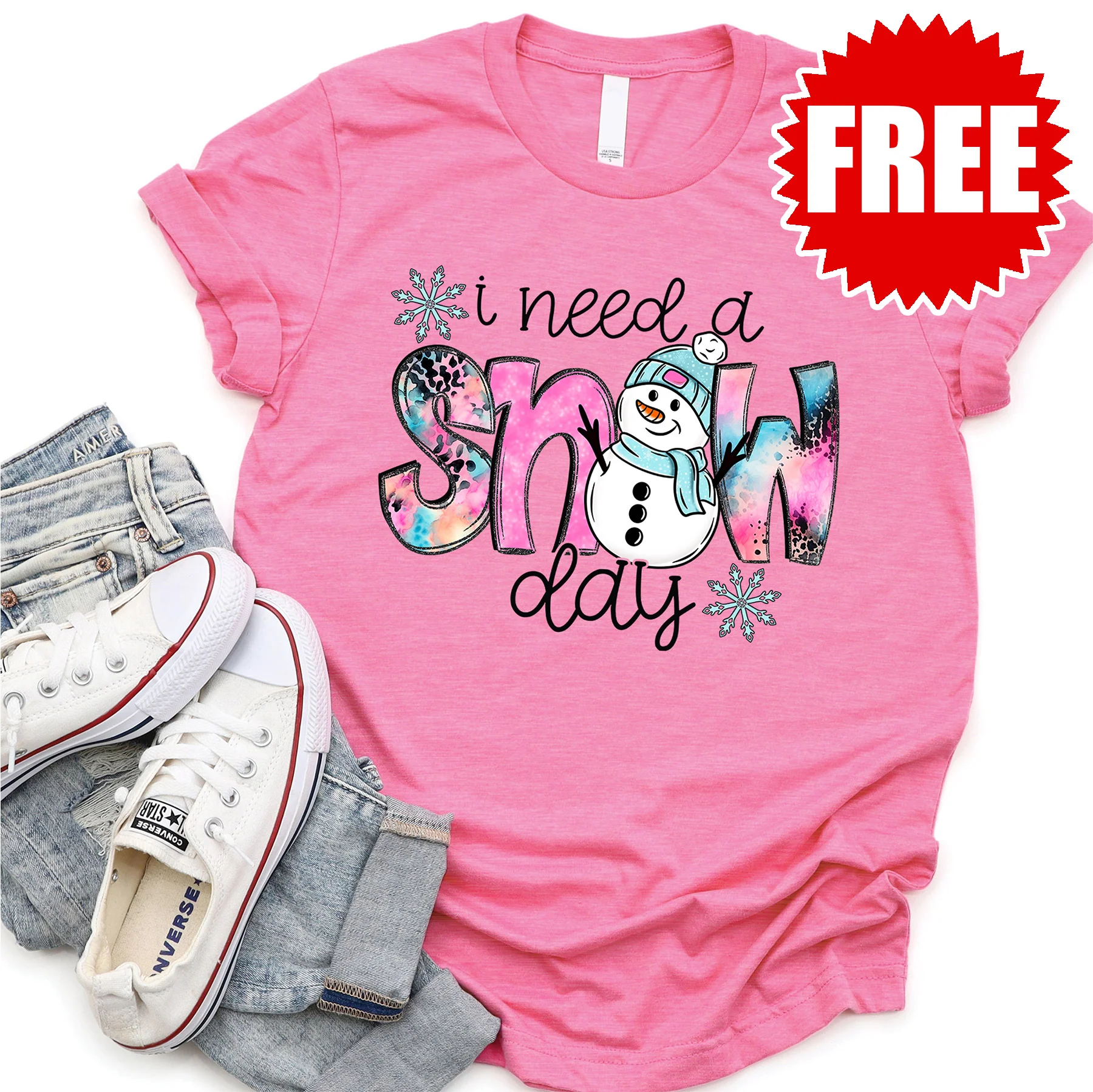 I Need a Snowday Tee - Heather Charity Pink - 0