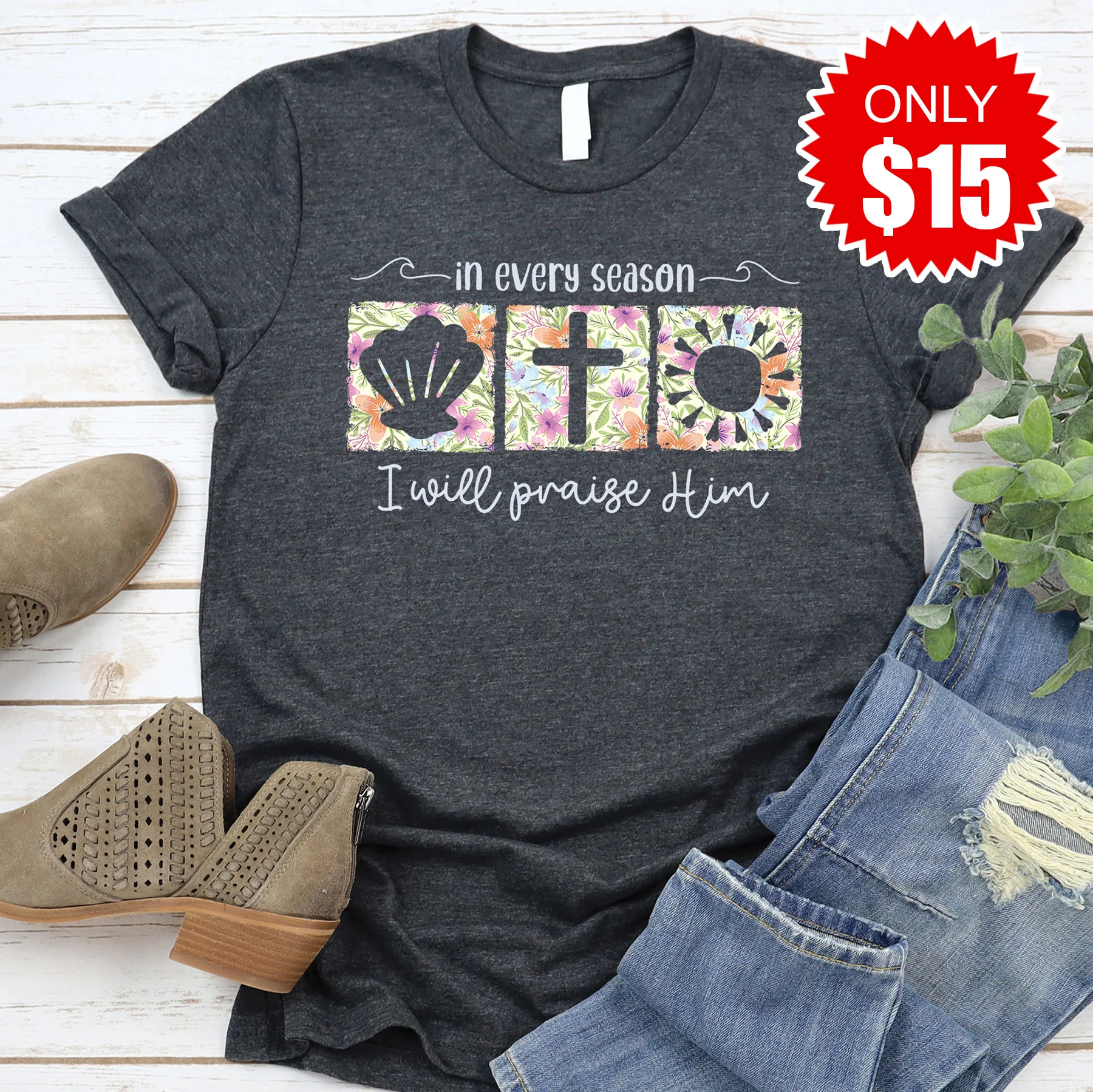 I Will Praise Him Tee - Heather Charcoal - 15