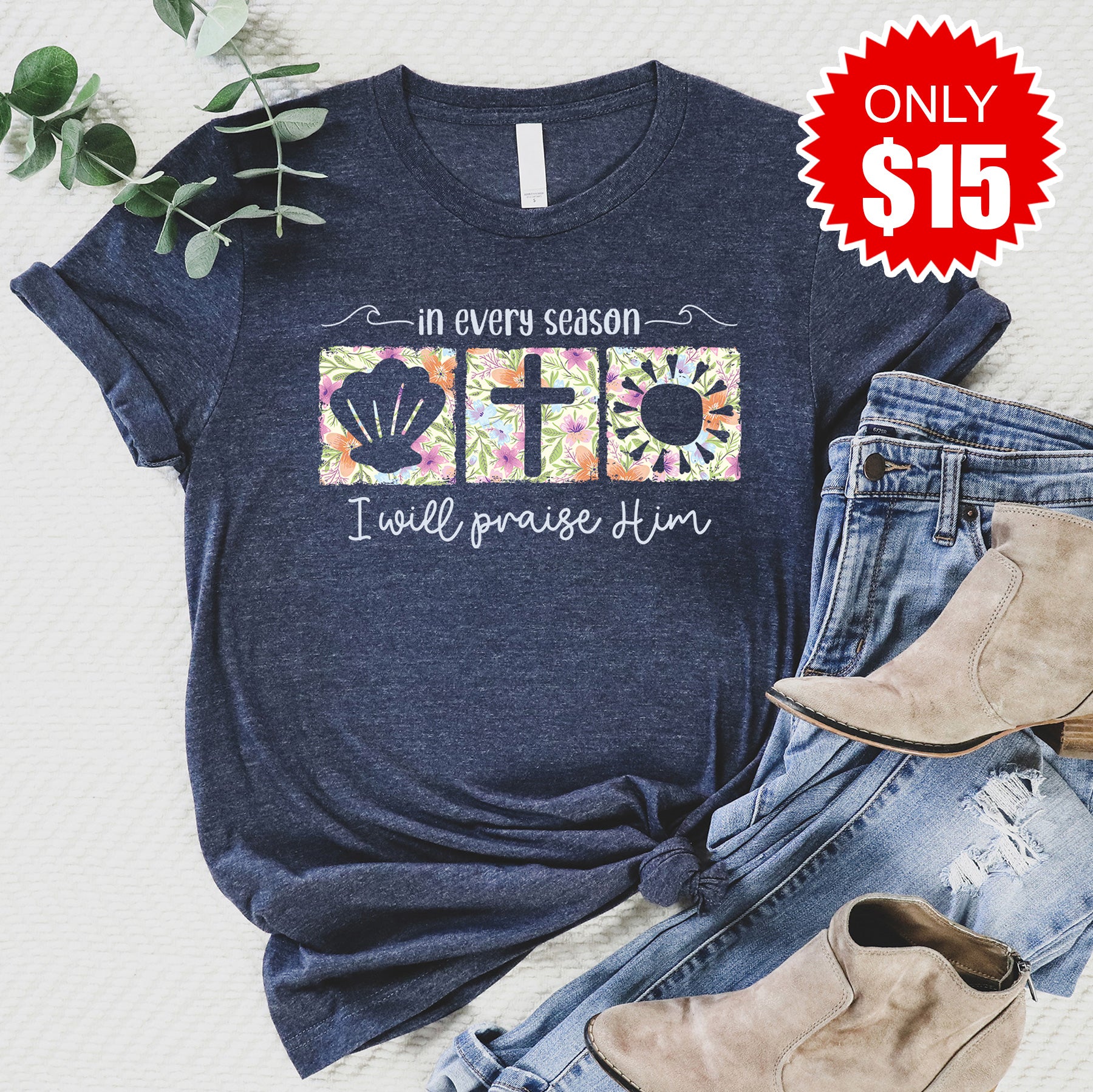 I Will Praise Him Tee - Heather Navy - 15