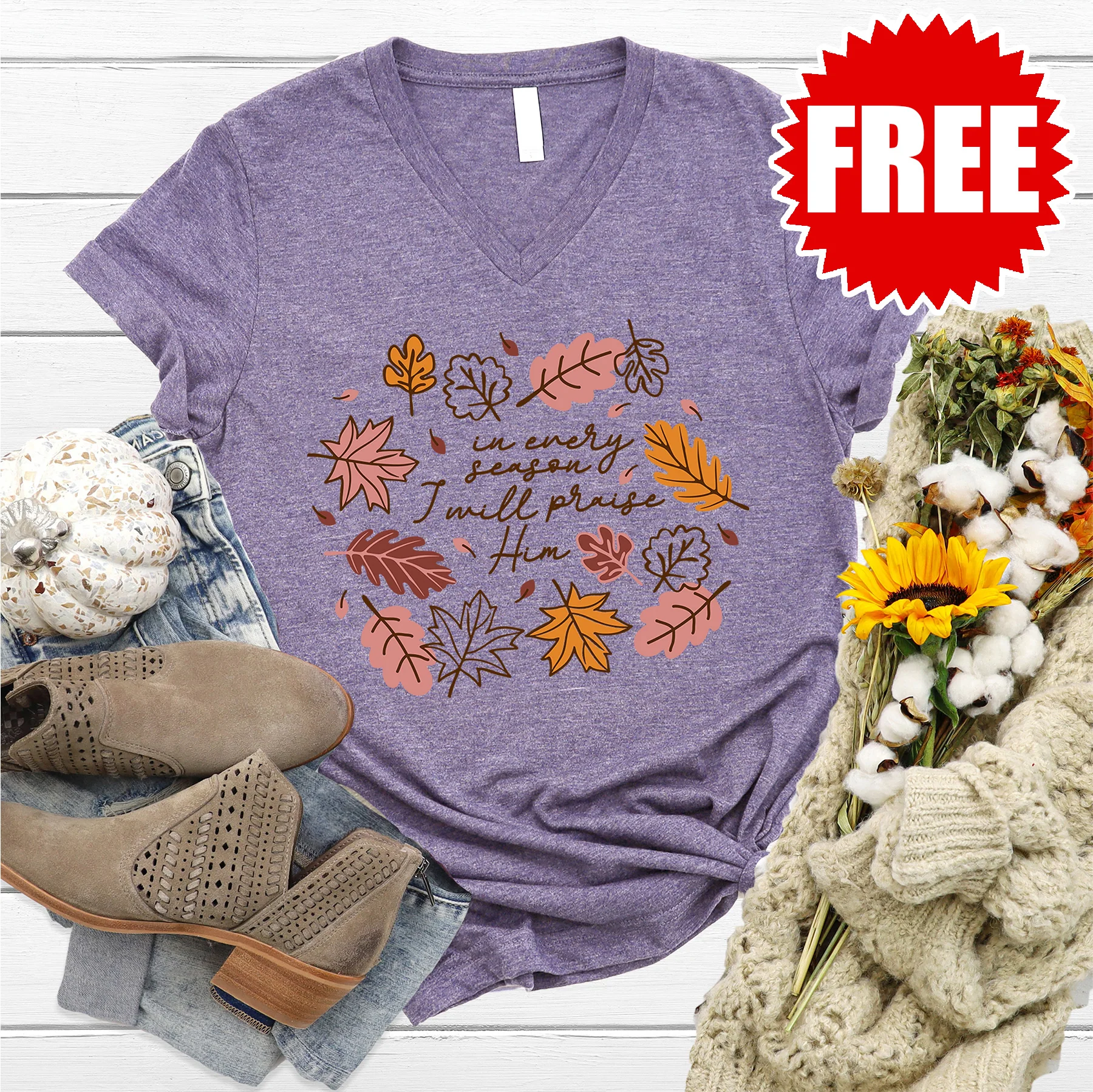 I Will Praise Him V-Neck - Heather Deep Purple - 0