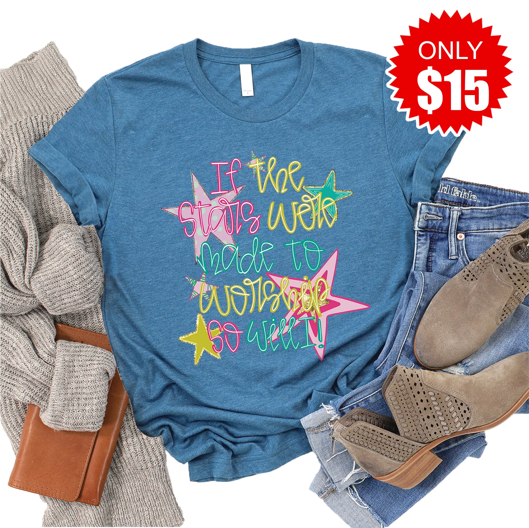 If The Stars Tee - Heather Deep Teal - 15
