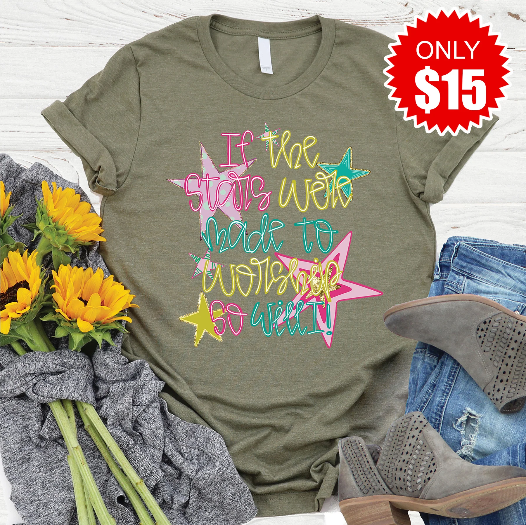 If The Stars Tee - Heather Olive - 15