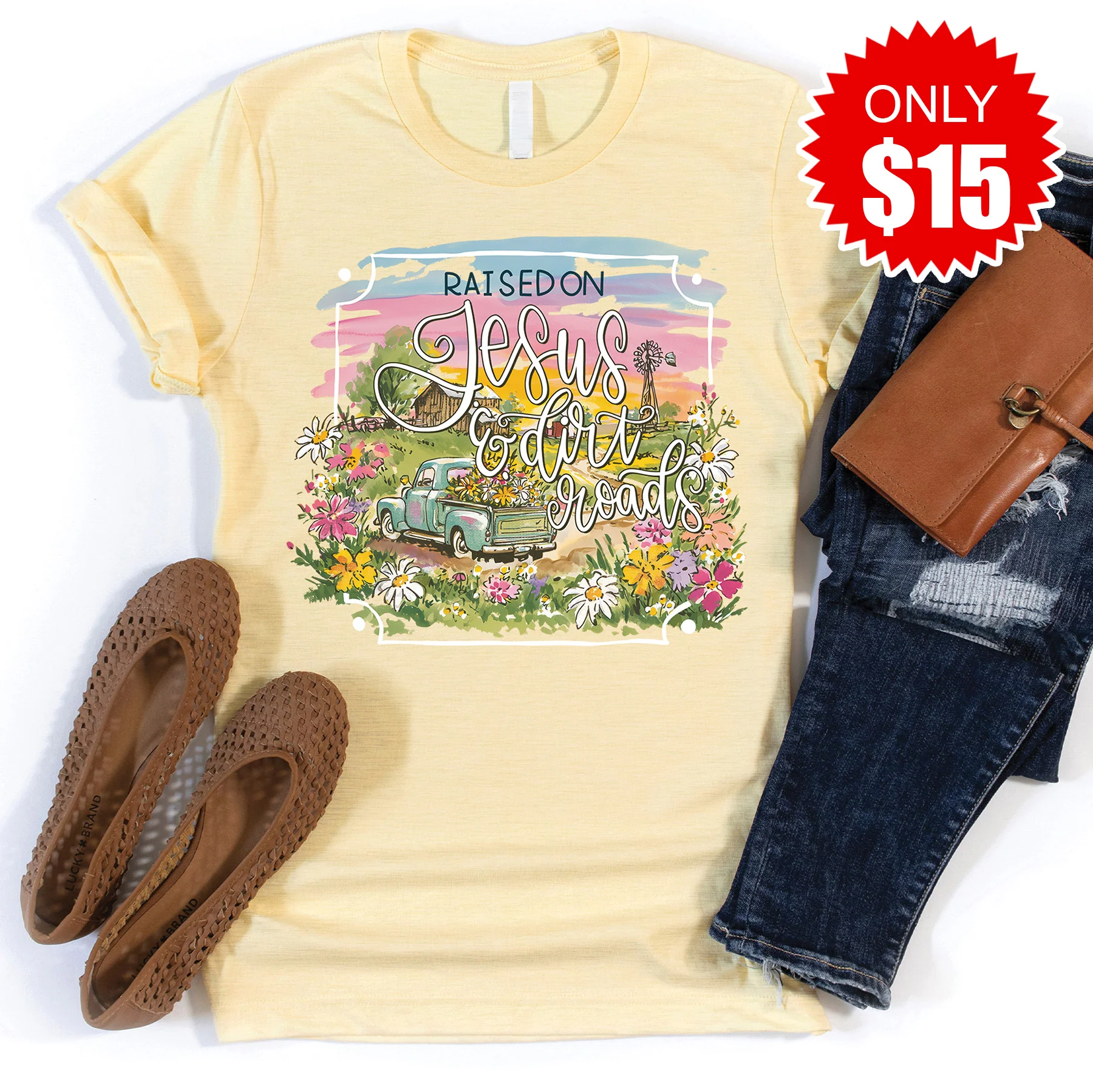 Jesus and Dirt Roads Tee - Heather French Vanilla - 15