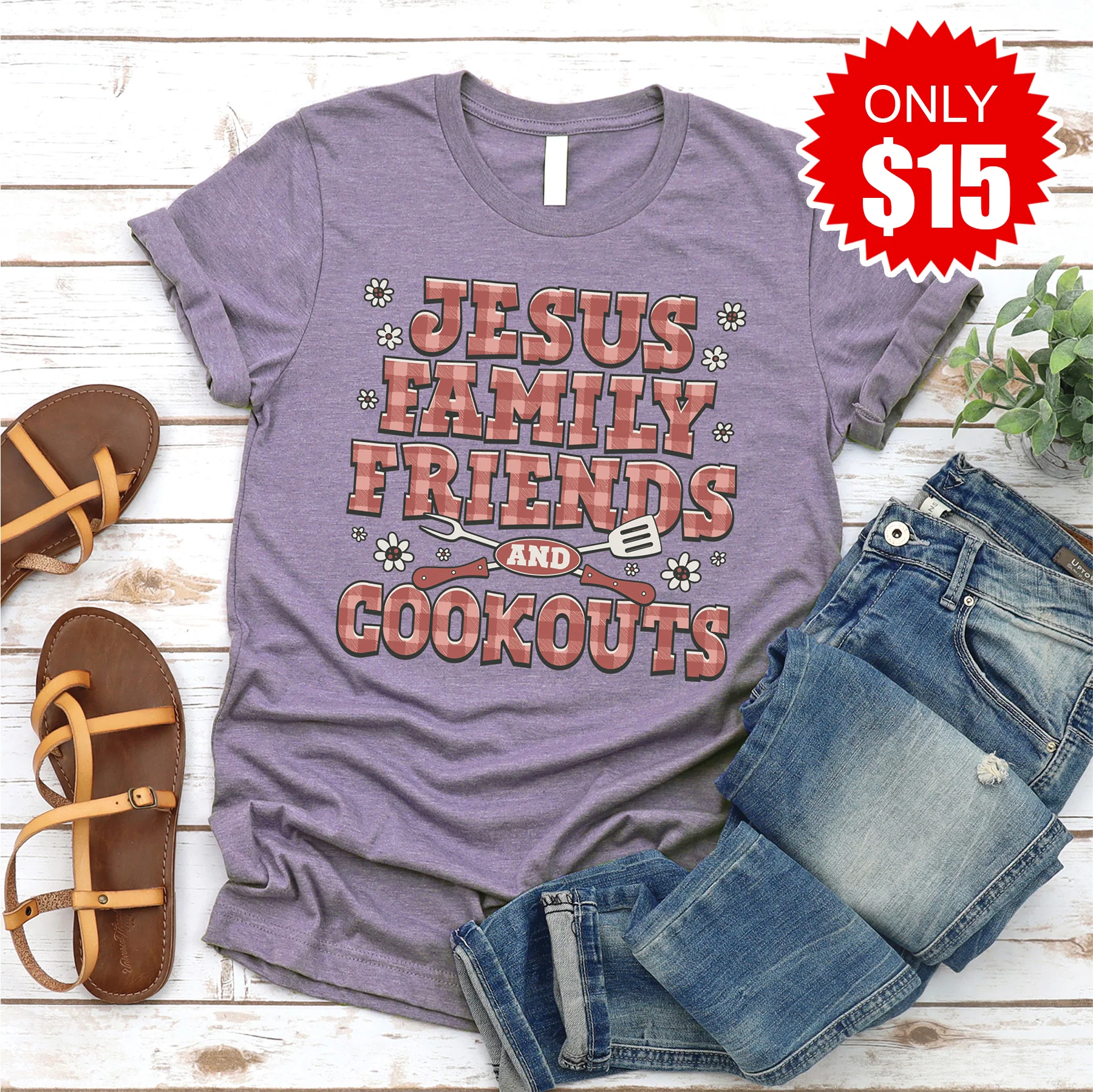 Jesus Cookout List Tee - Heather Deep Purple - 15