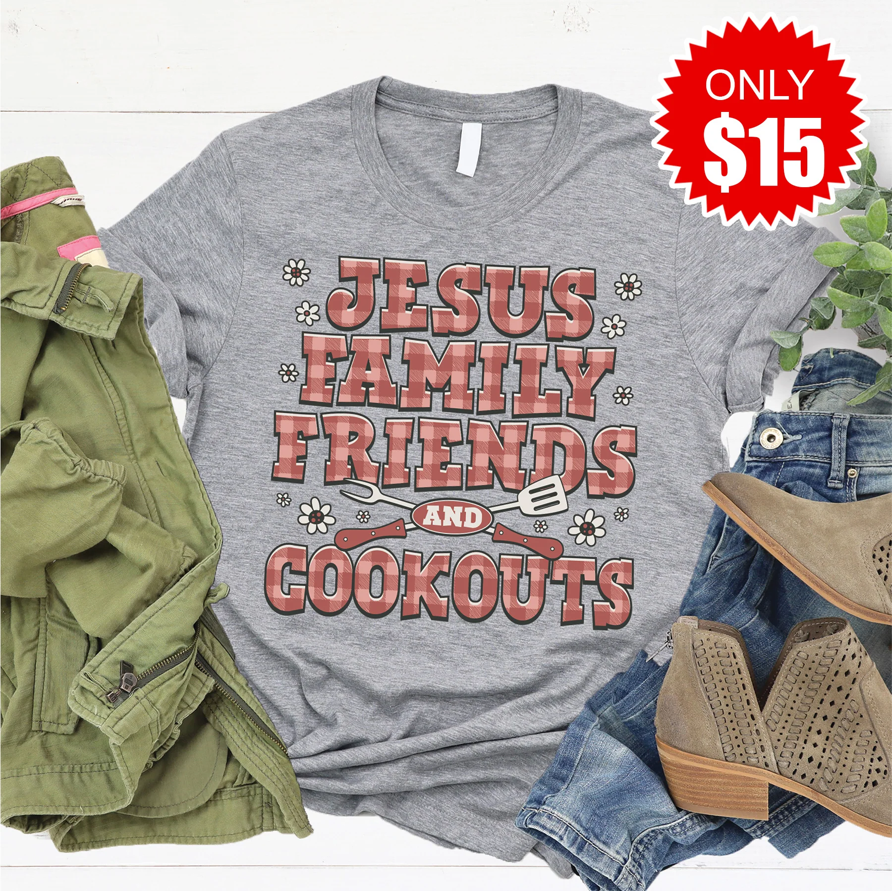 Jesus Cookout List Tee - Heather Grey - 15