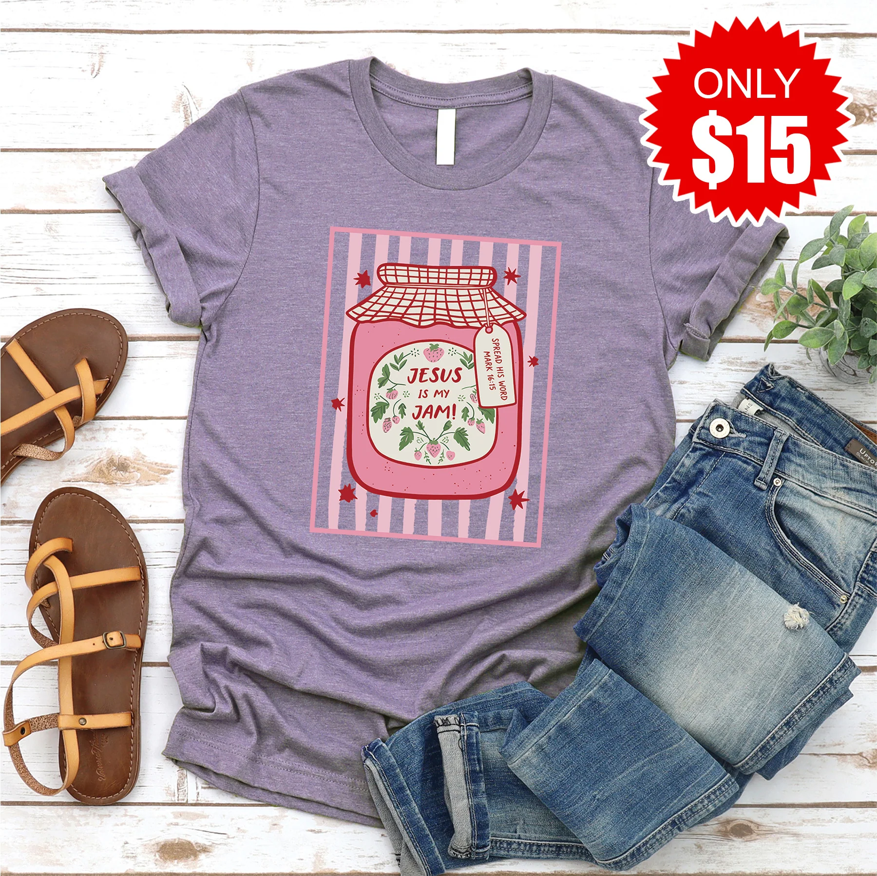 Jesus is My Jam Tee - Heather Deep Purple - 15