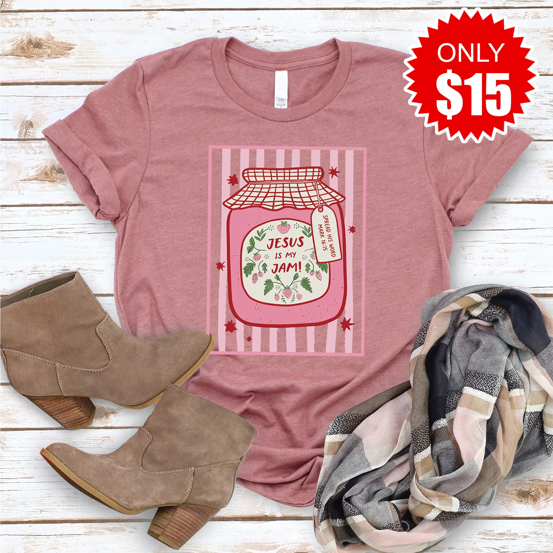 Jesus is My Jam Tee - Heather Mauve - 15