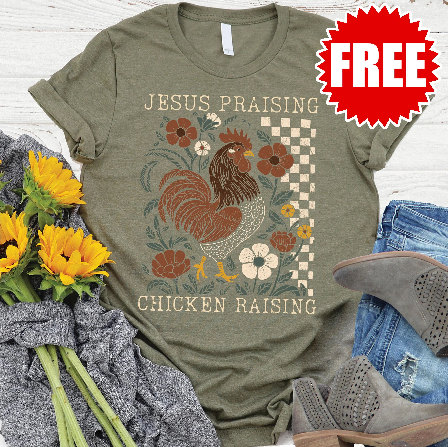 Jesus Praising Chicken Raising Tee - 0