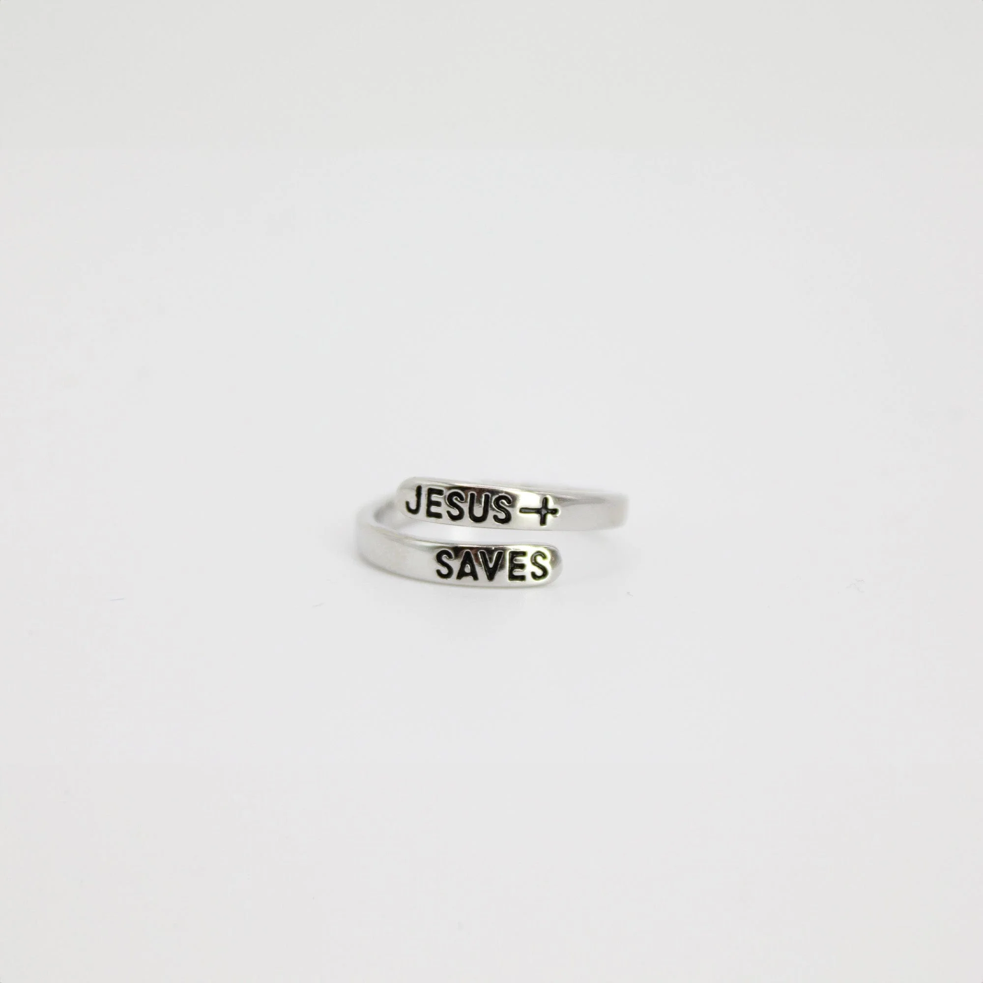 Jesus Saves Platinum Plated Brass Ring - Image 2