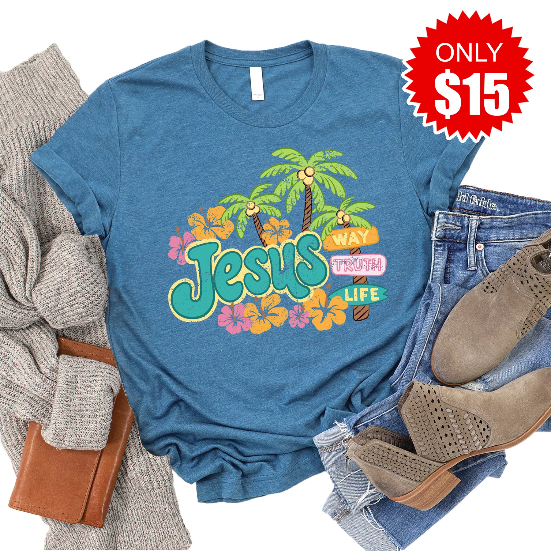 Jesus Tee - Heather Deep Teal - 15
