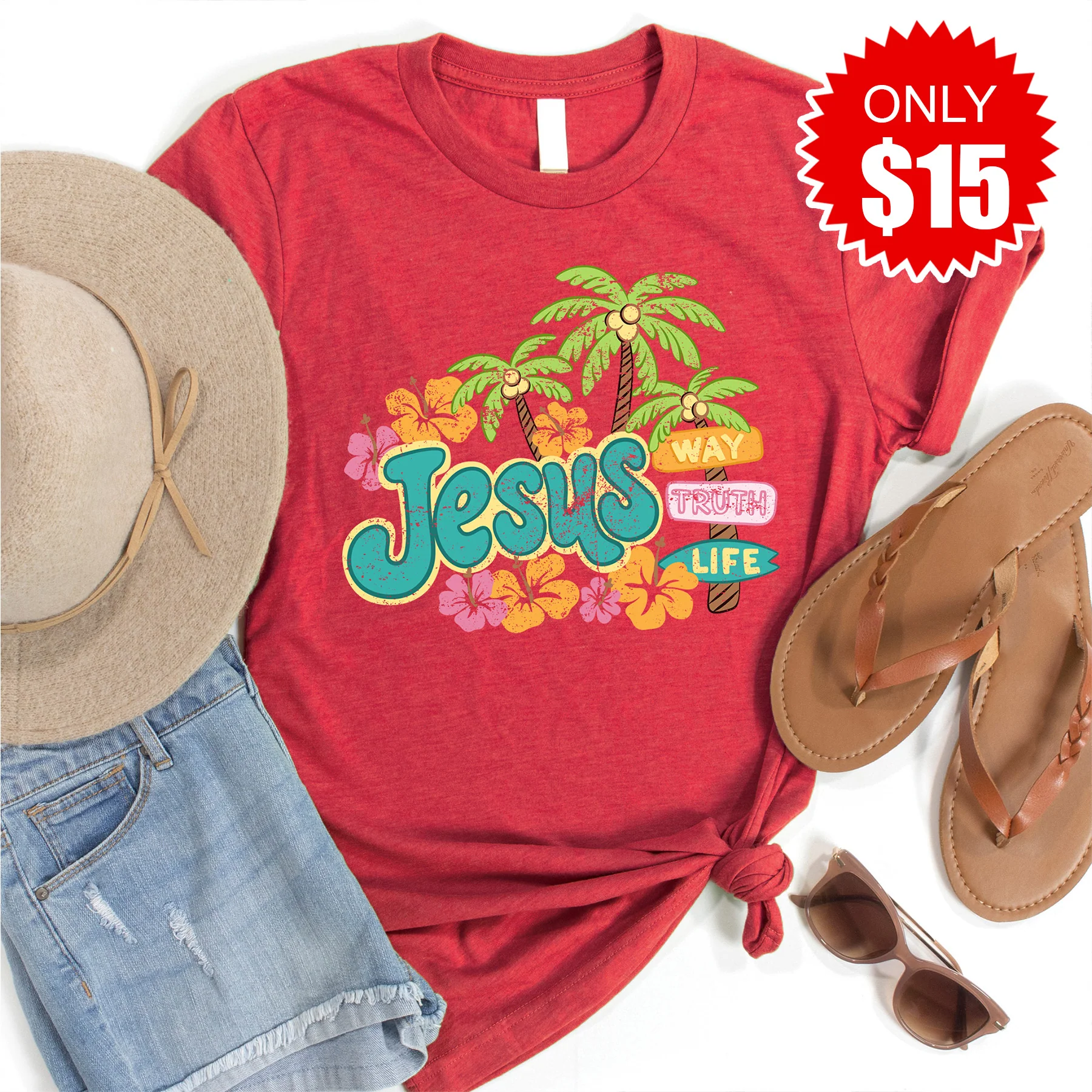 Jesus Tee - Heather Scarlet - 15