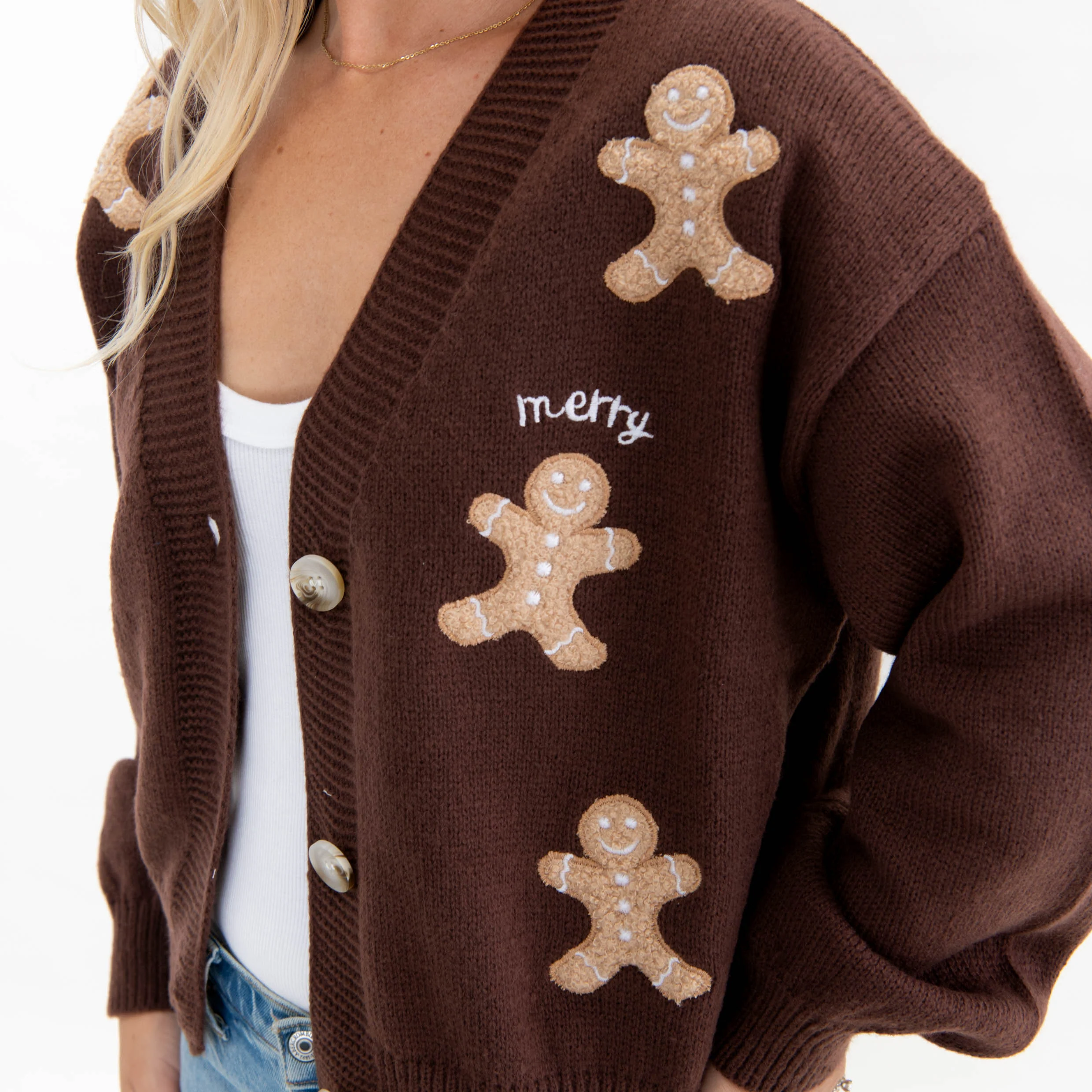 Gingerbread Joyful Merry Blessed Cardigan - Image 2
