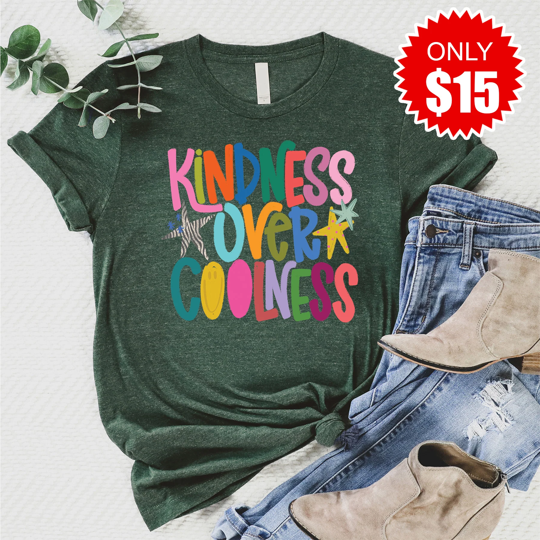 Kindness Tee - Heather Forest - 15