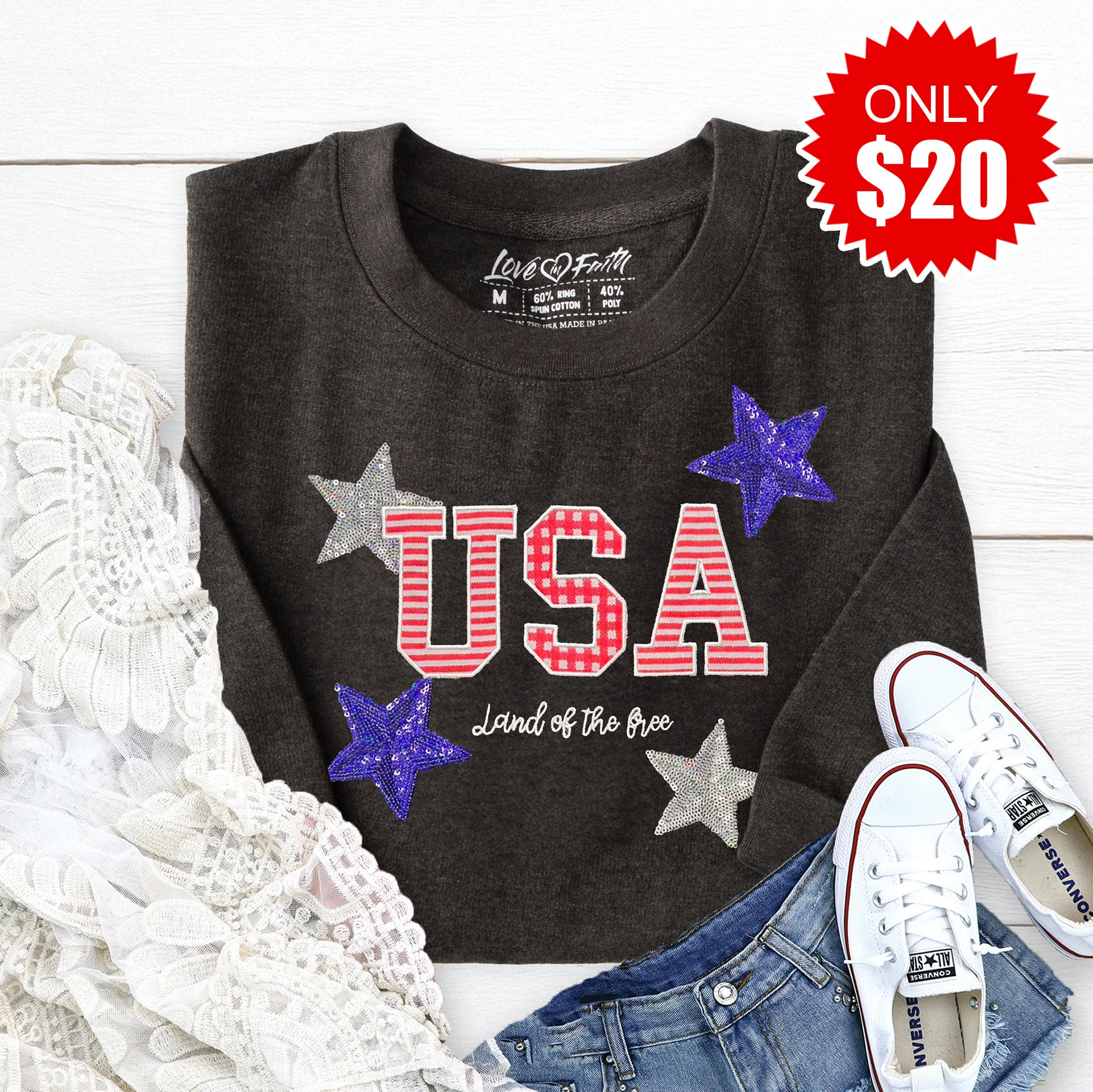 Embellished Land of the Free Crewneck Sweatshirt - 20