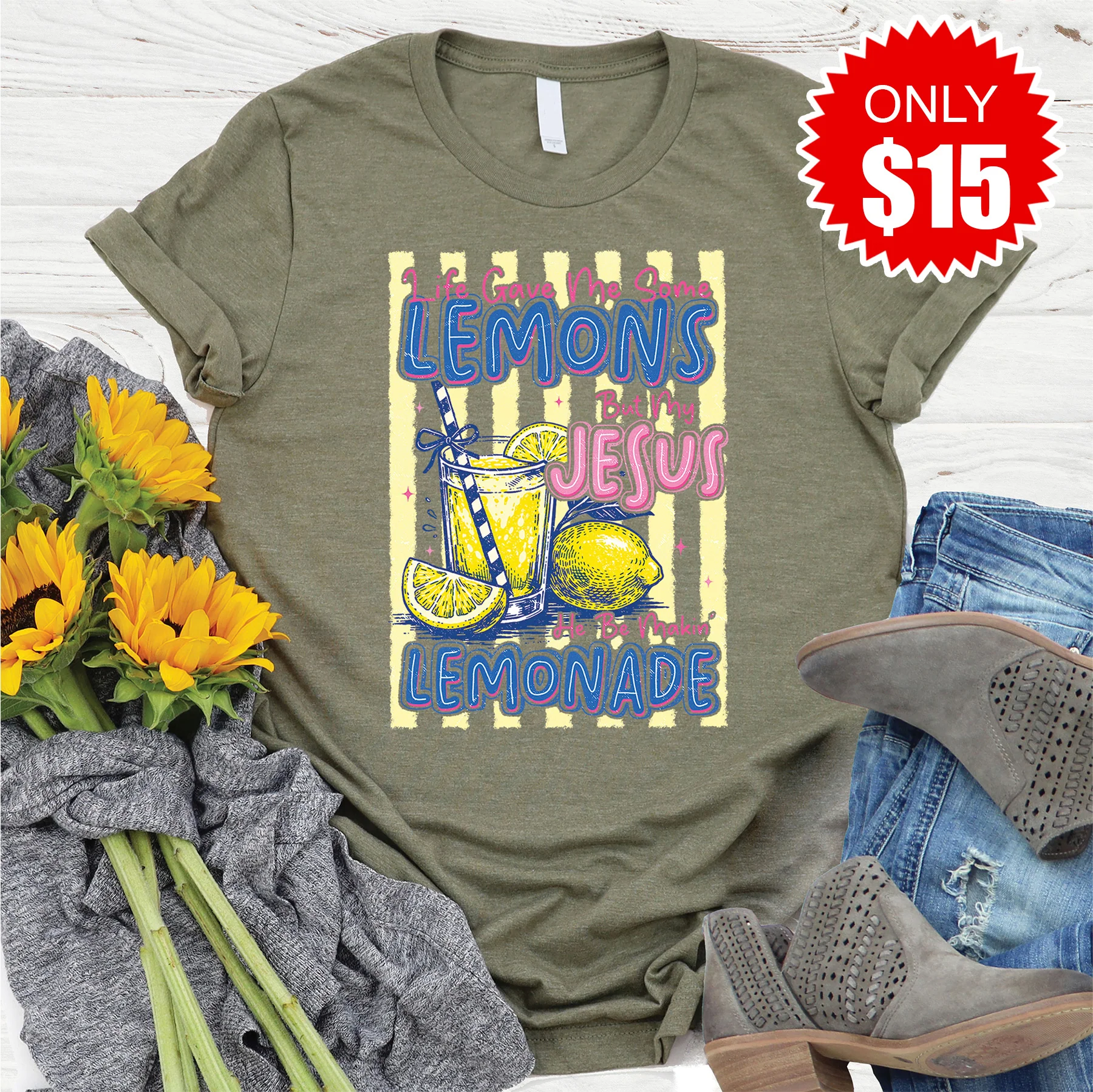 Lemonade Tee - Heather Olive - 15