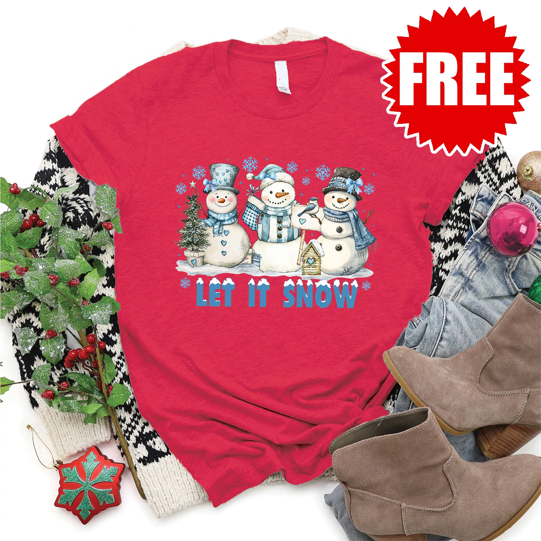 Let it Snow Tee - Heather Scarlet - 0