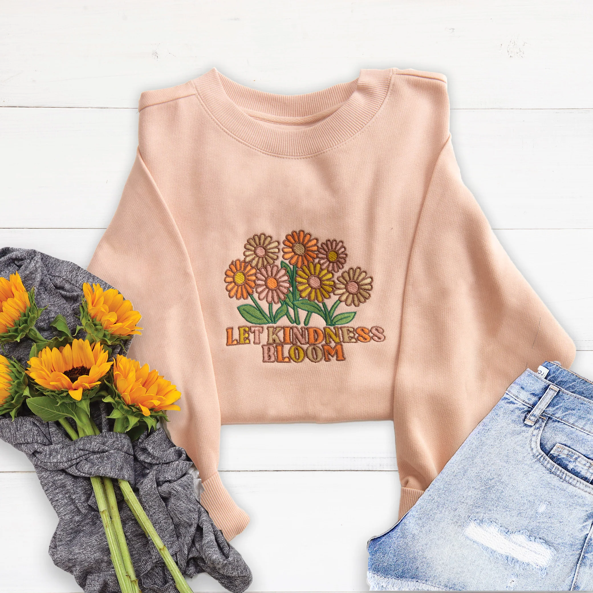 Let Kindness Bloom Embroidered Crewneck Sweatshirt