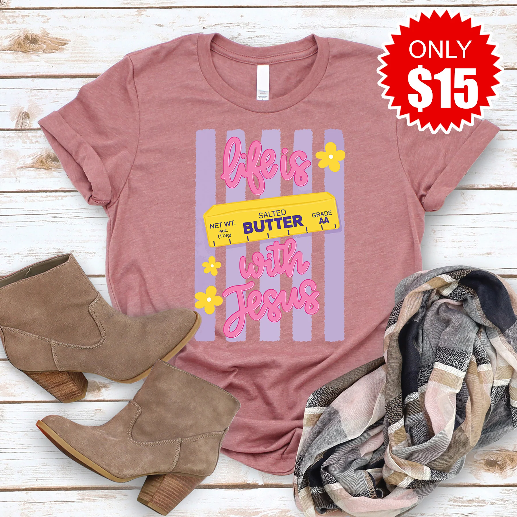 Life is Butter Tee - Heather Mauve - 15