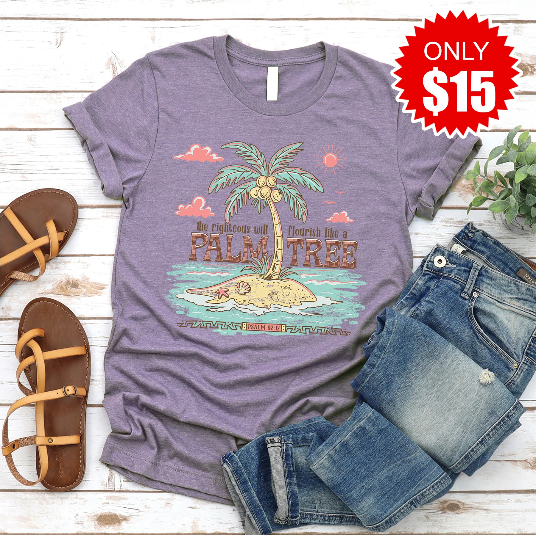 Like a Palm Tree Tee - Heather Deep Purple - 15