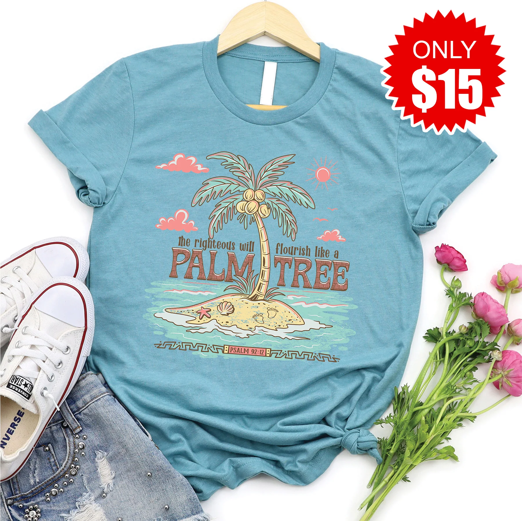 Like a Palm Tree Tee - Heather Lagoon - 15