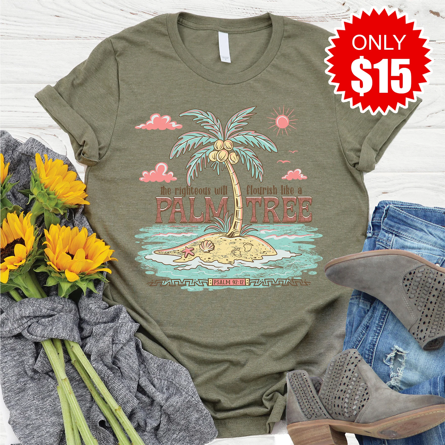 Like a Palm Tree Tee - Heather Olive - 15