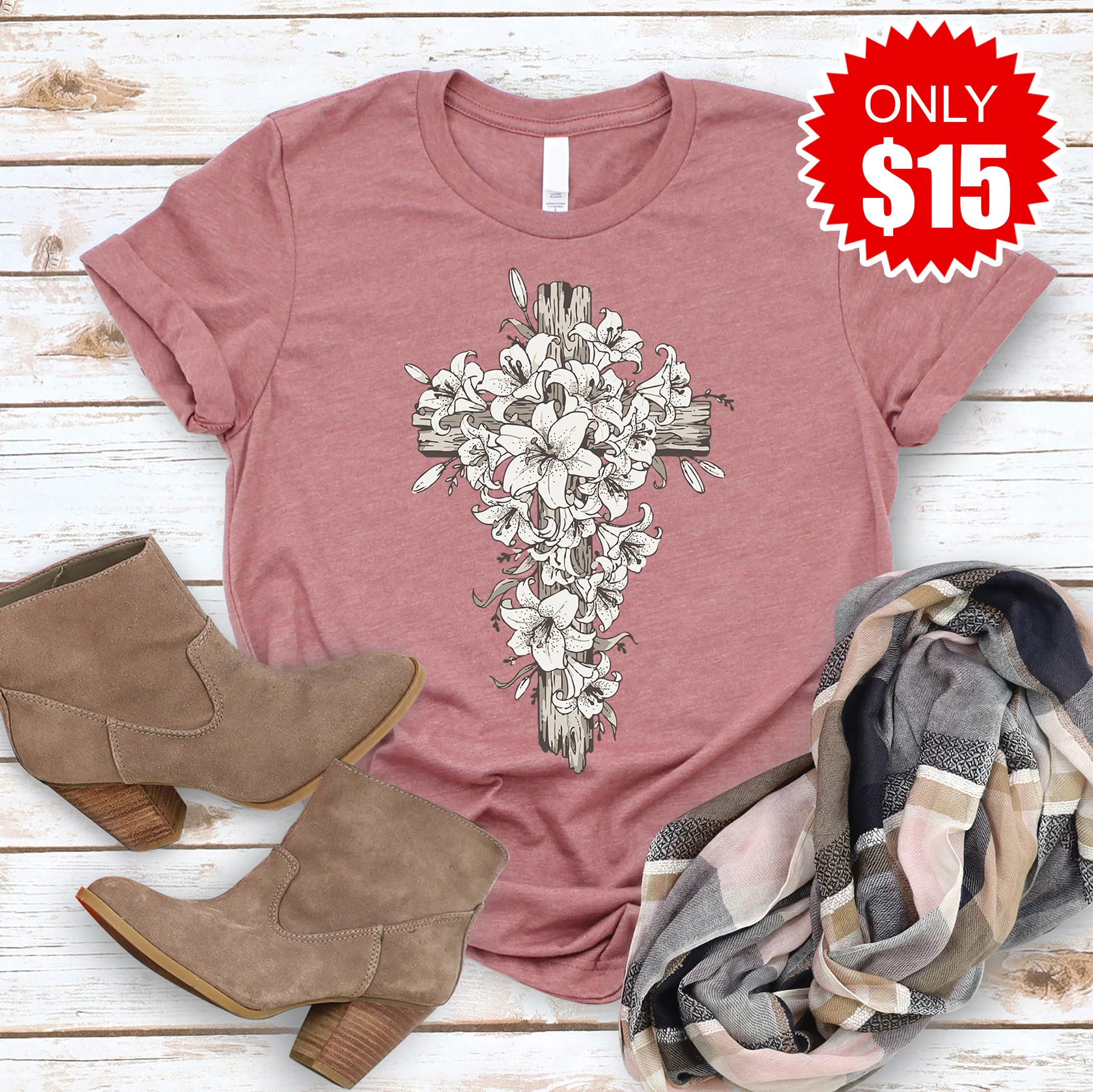 Lily Cross Tee - Heather Mauve - 15