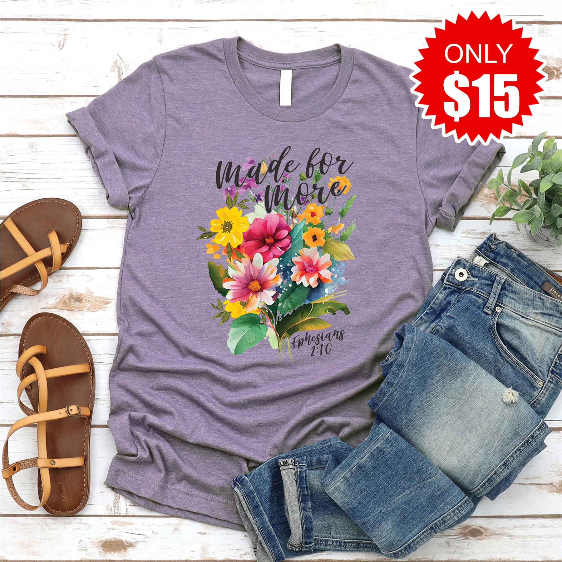 Made For More Bouquet Tee - Heather Deep Purple - 15