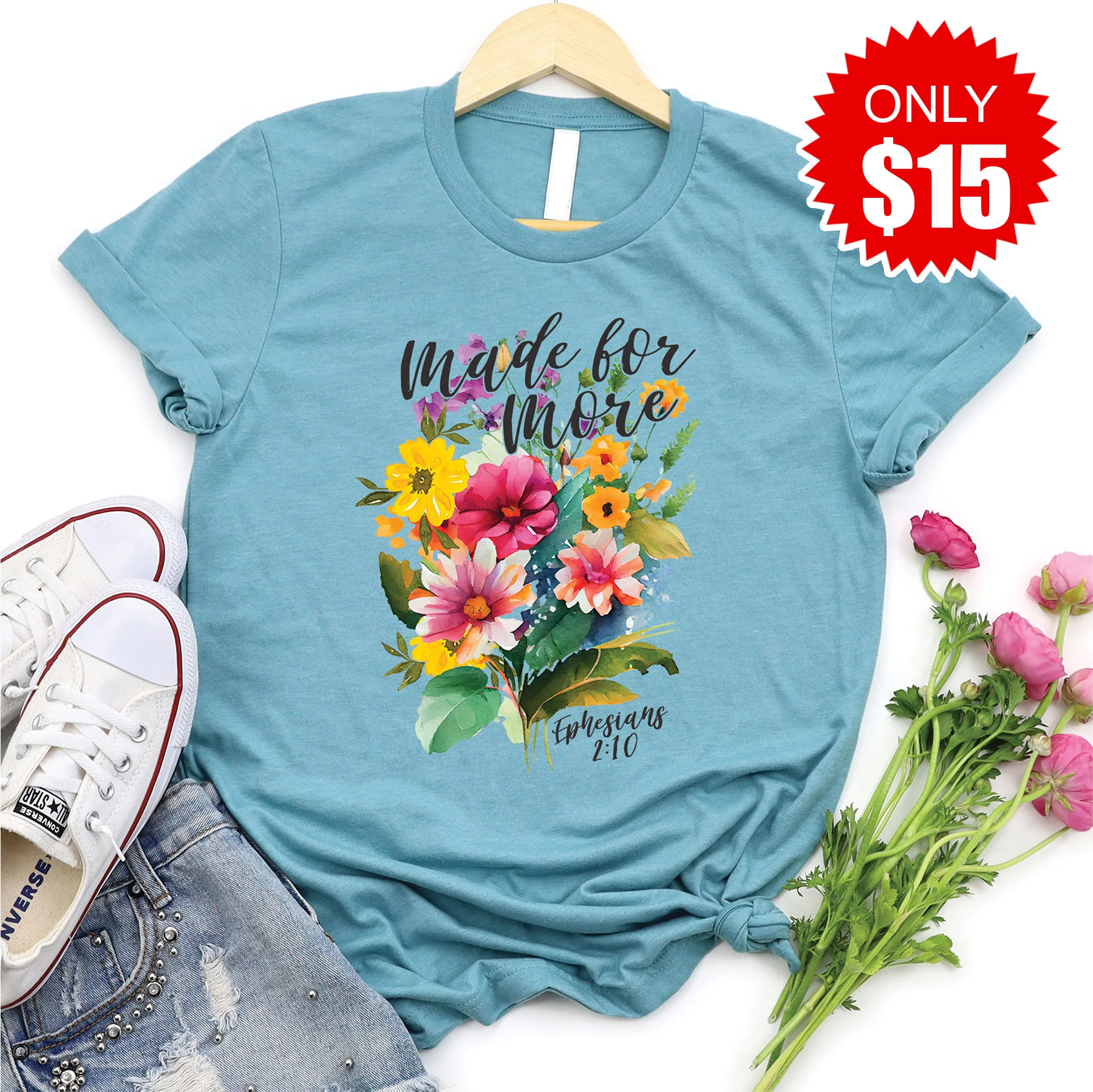 Made For More Bouquet Tee - Heather Lagoon - 15