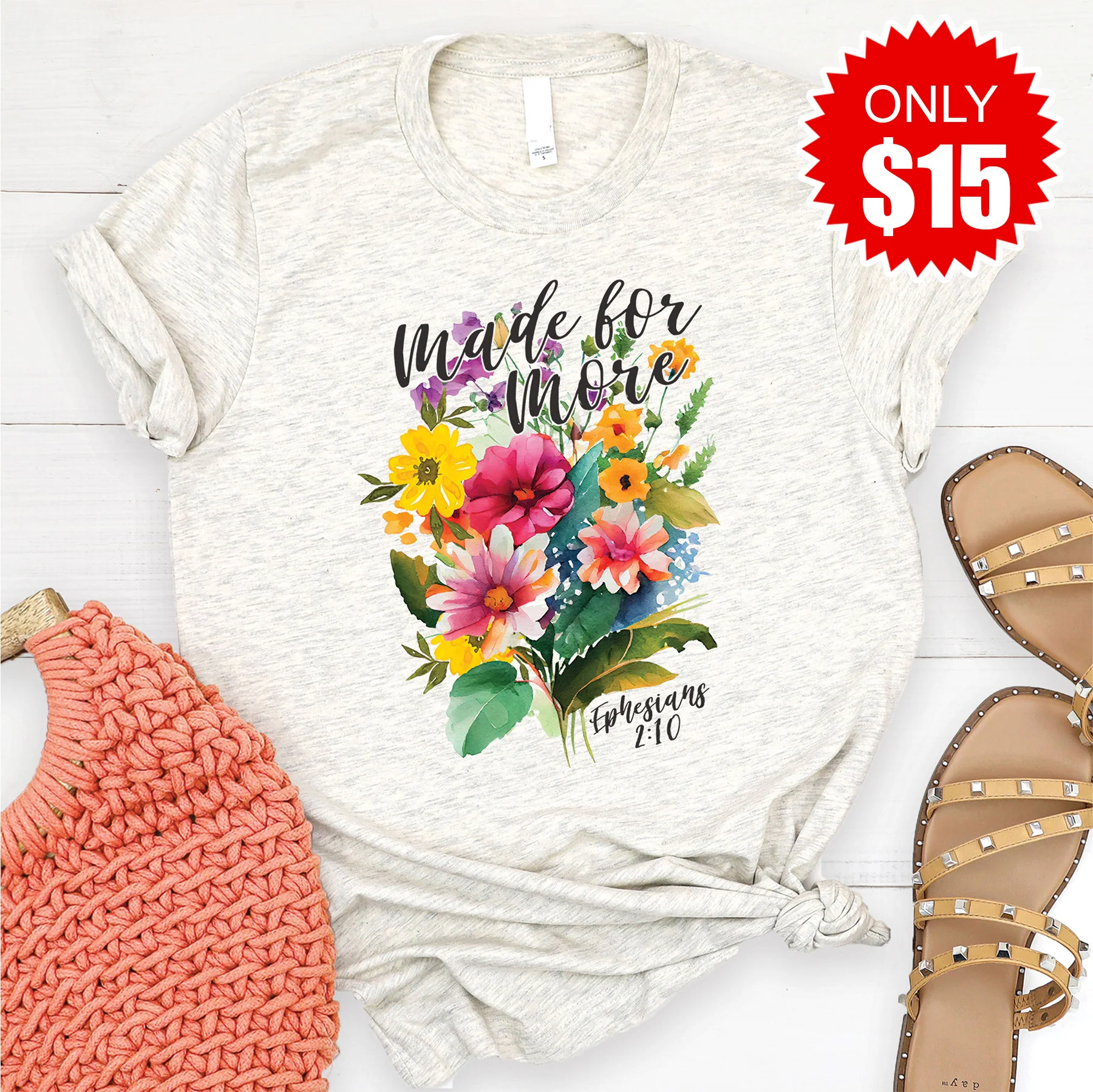 Made For More Bouquet Tee - Heather Oatmeal - 15
