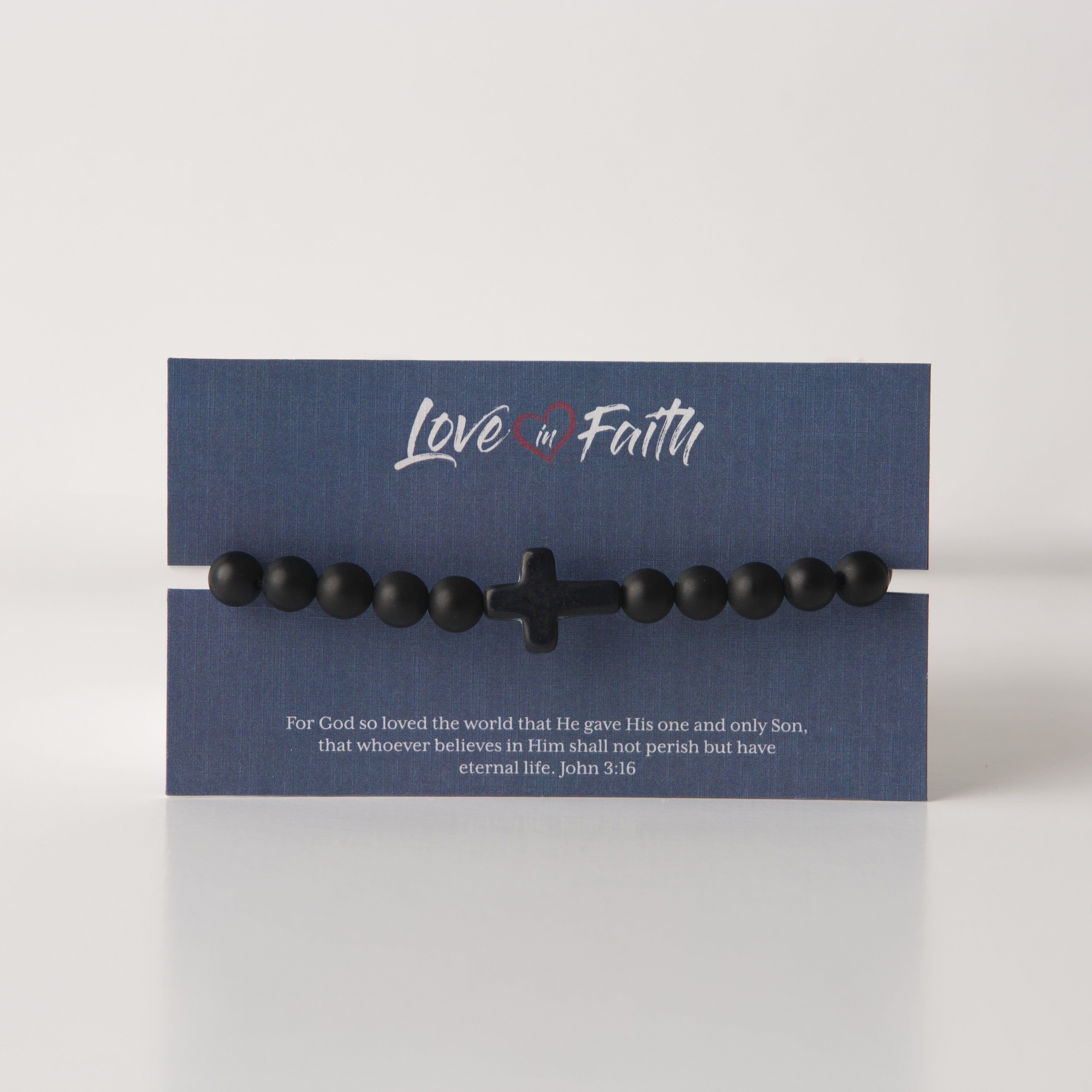 Men's Cross Stone Copper Bead Bracelet - Image 3