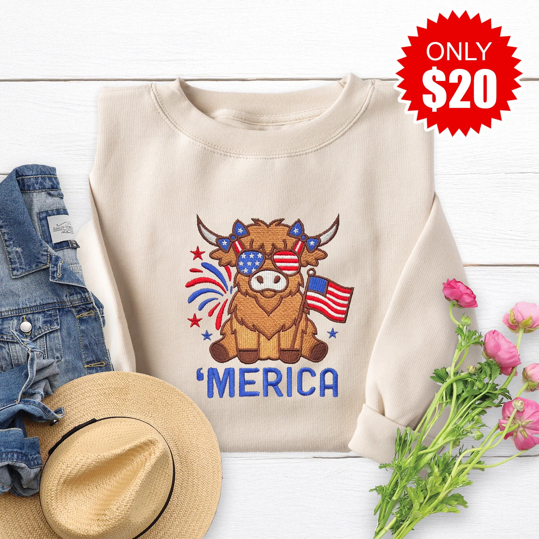 Merica Embroidered Crewneck Sweatshirt - 20