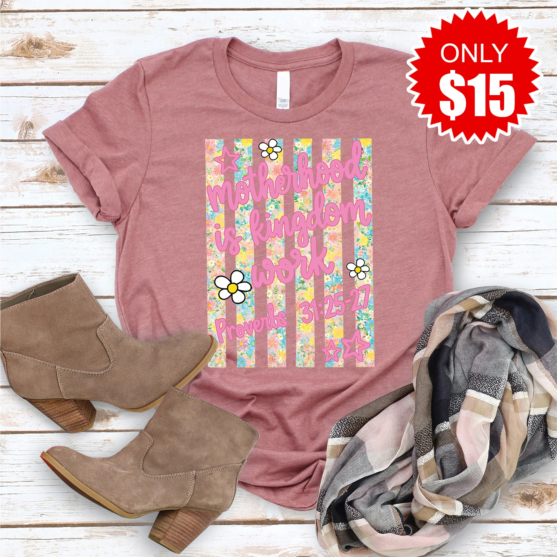 Motherhood is Kingdom Tee - Heather Mauve - 15