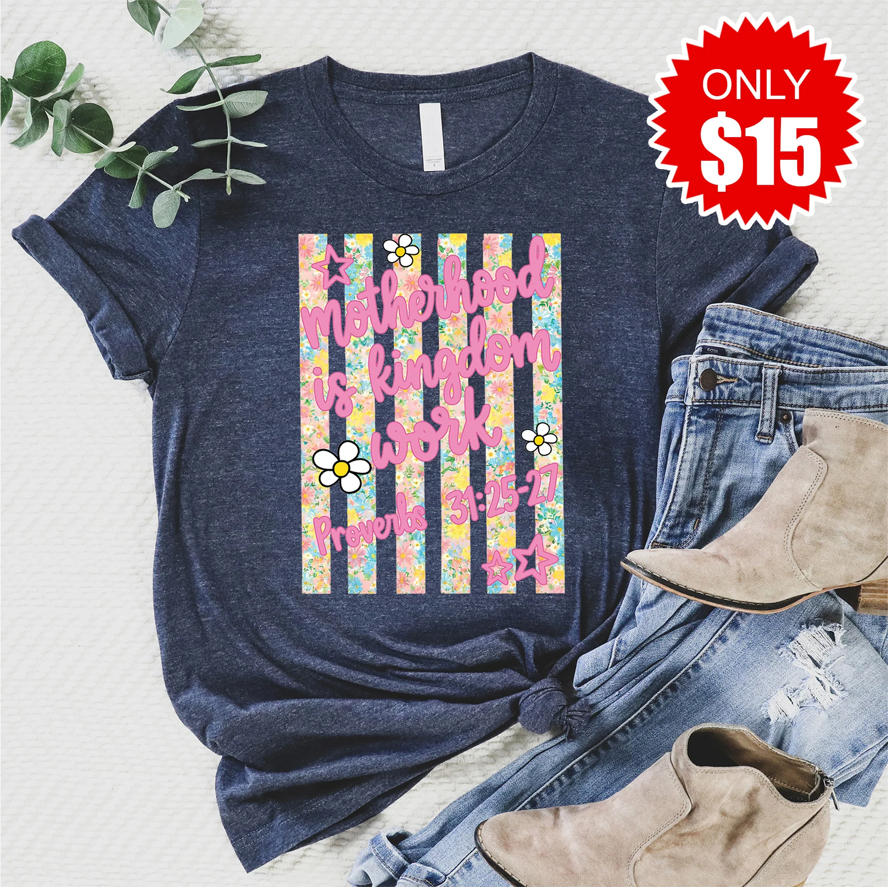 Motherhood is Kingdom Tee - Heather Navy - 15