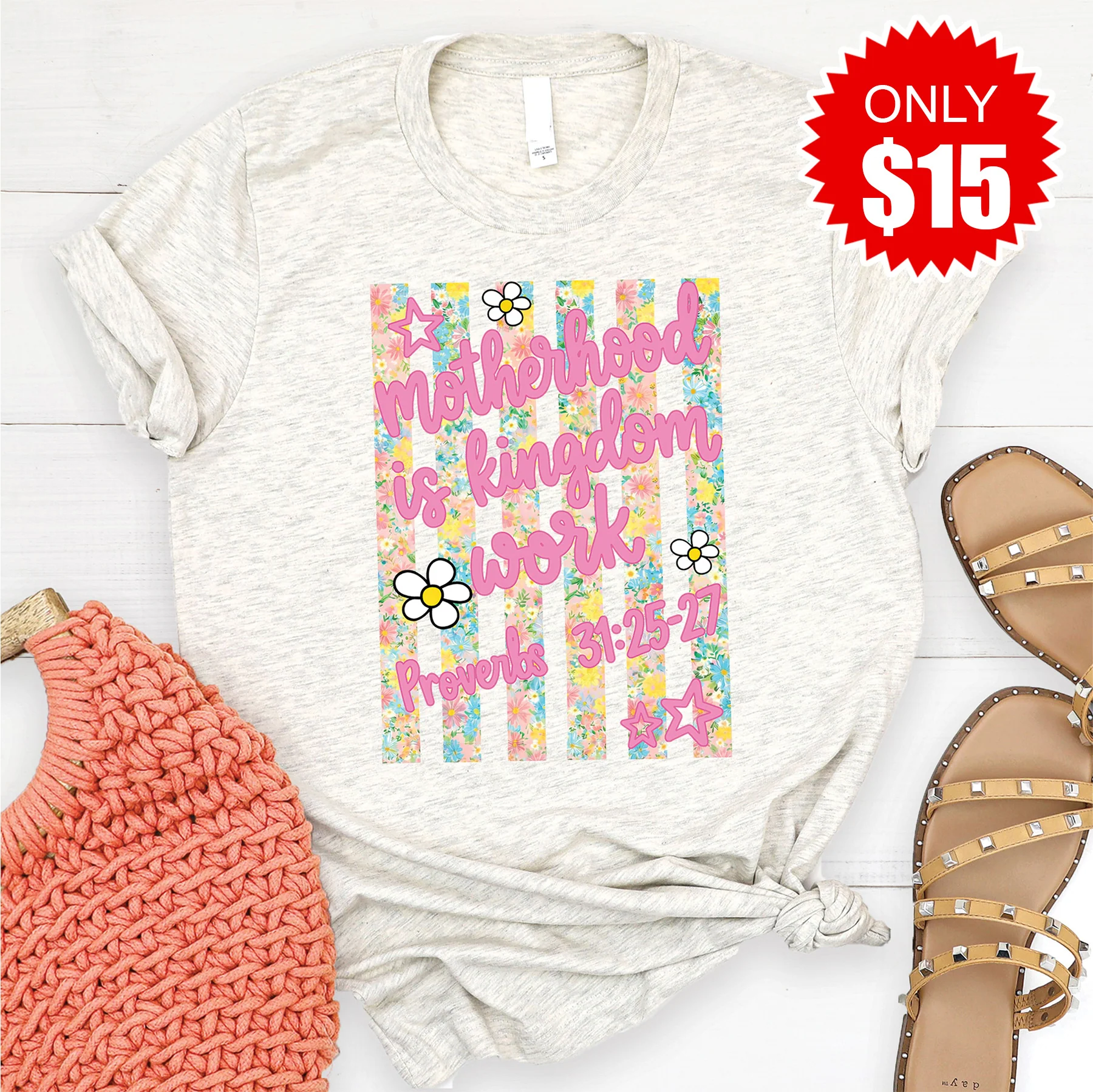 Motherhood is Kingdom Tee - Heather Oatmeal - 15