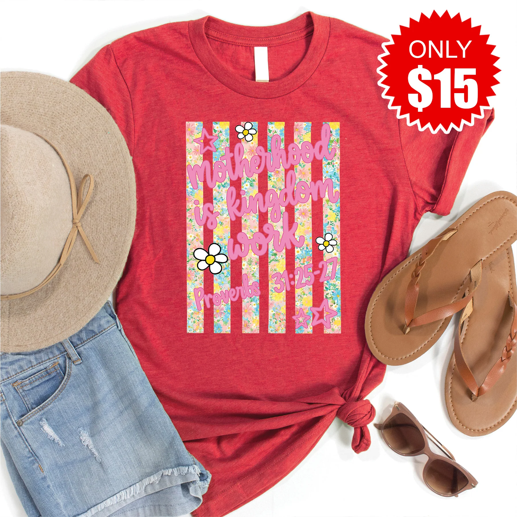 Motherhood is Kingdom Tee - Heather Scarlet - 15