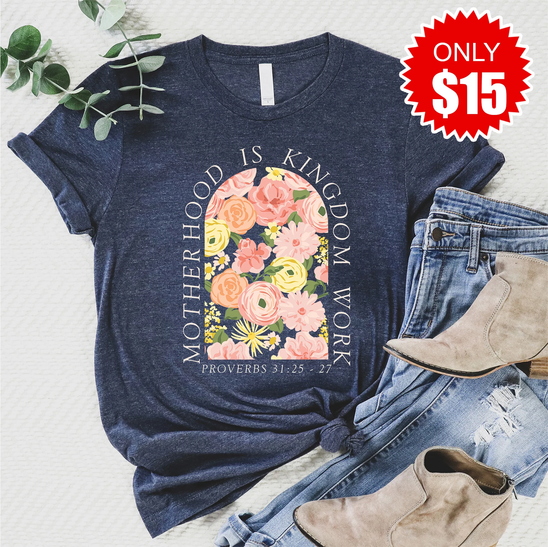Motherhood Tee - Heather Navy - 15