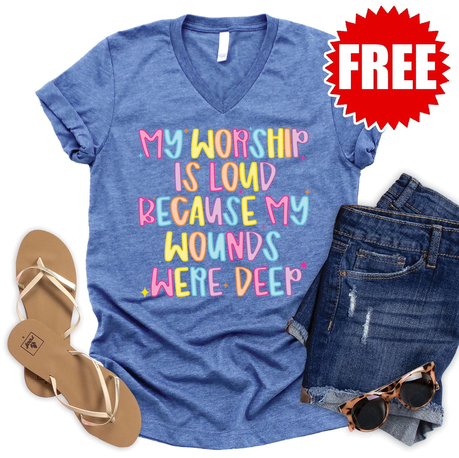 My Worship is Loud V-Neck - Heather Royal Blue - 0