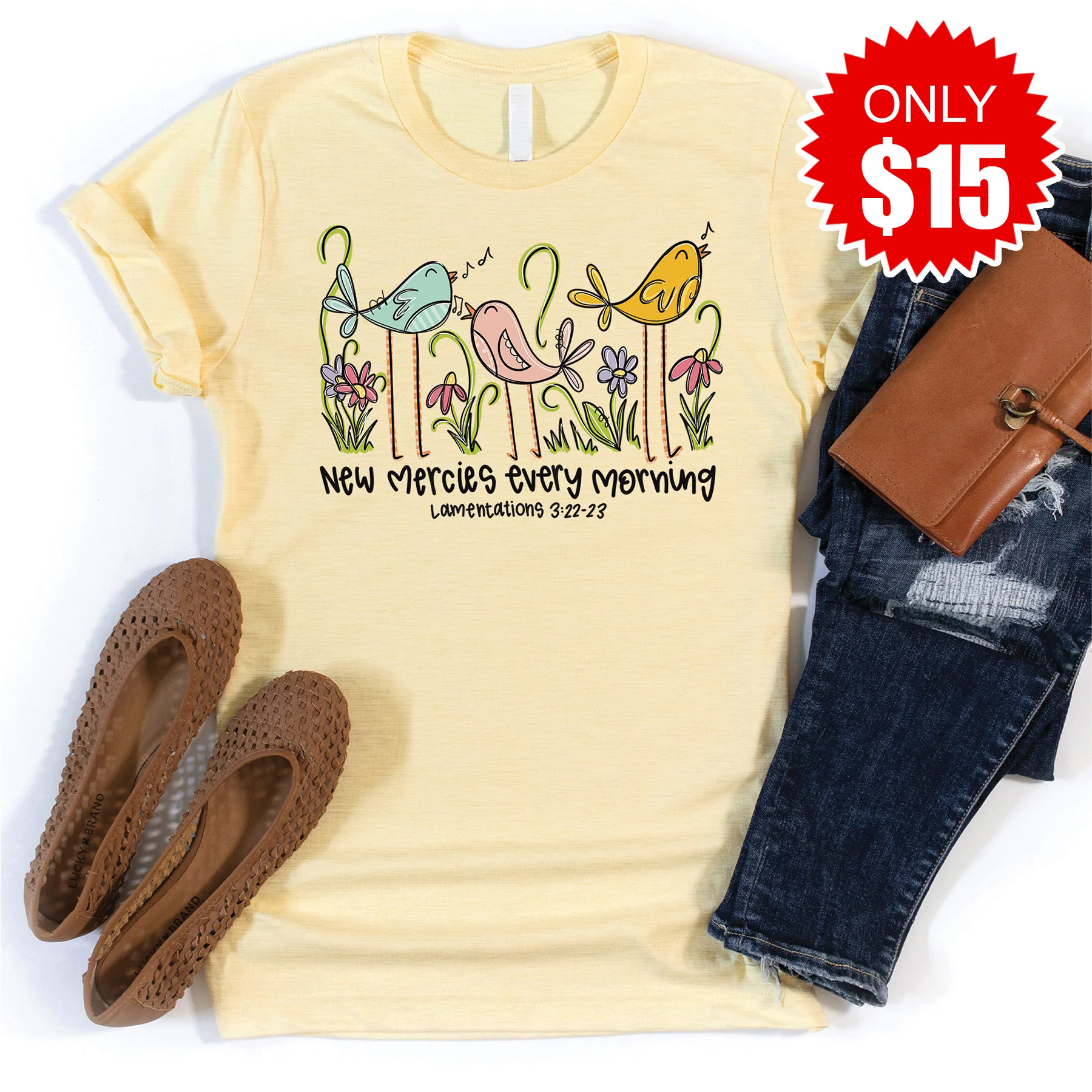 New Mercies Every Morning Tee - Heather French Vanilla - 15