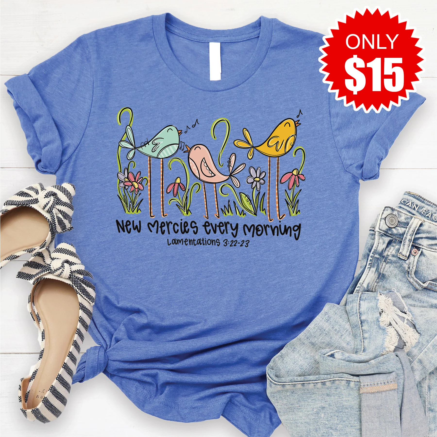 New Mercies Every Morning Tee - Heather Royal Blue - 15