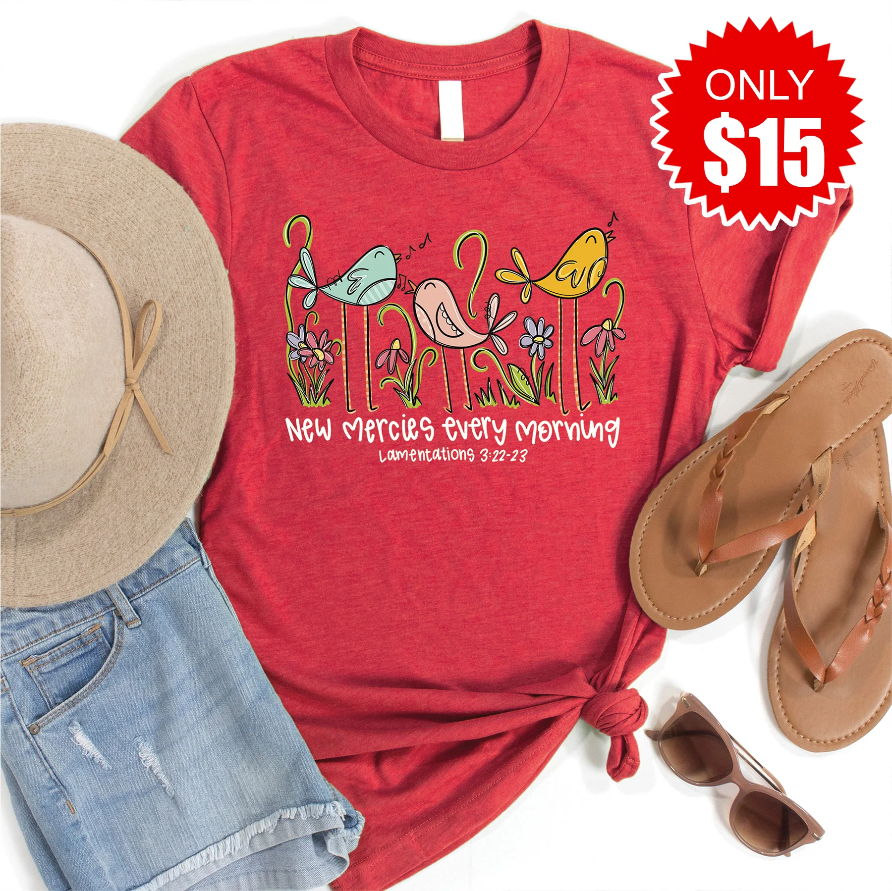 New Mercies Every Morning Tee - Heather Scarlet - 15