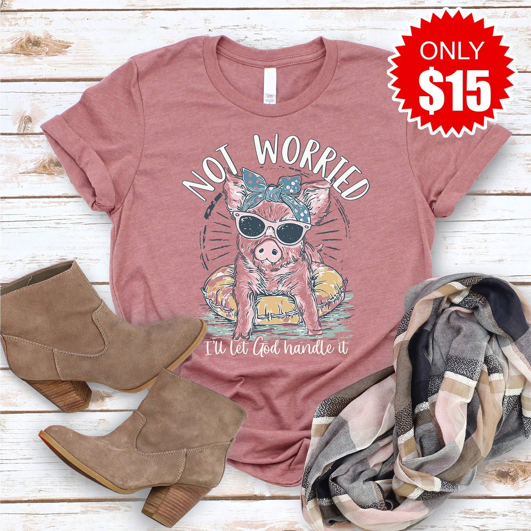 Not Worried Tee - Heather Mauve - 15