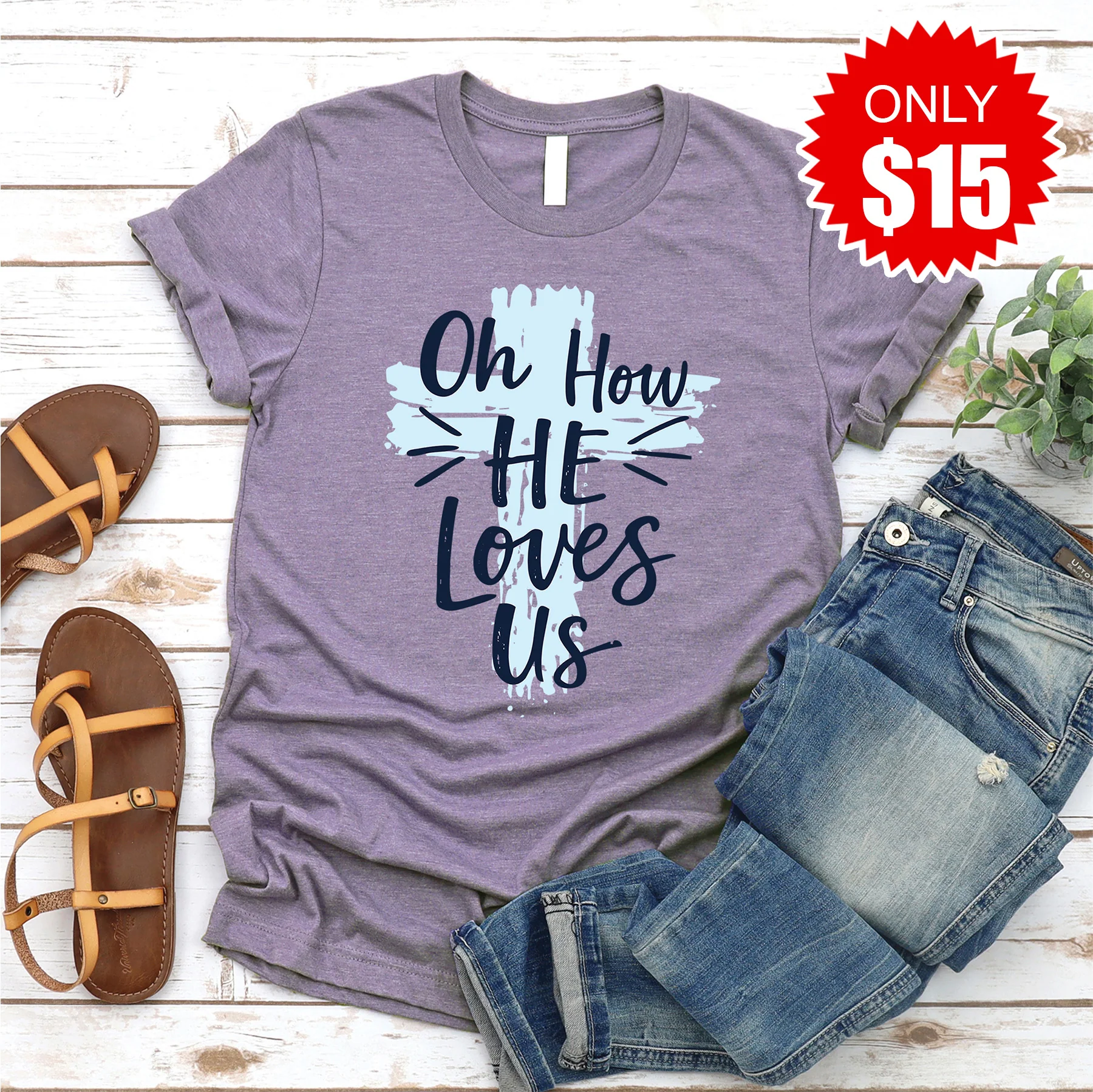 Oh How He Loves Us Tee - Heather Deep Purple - 15
