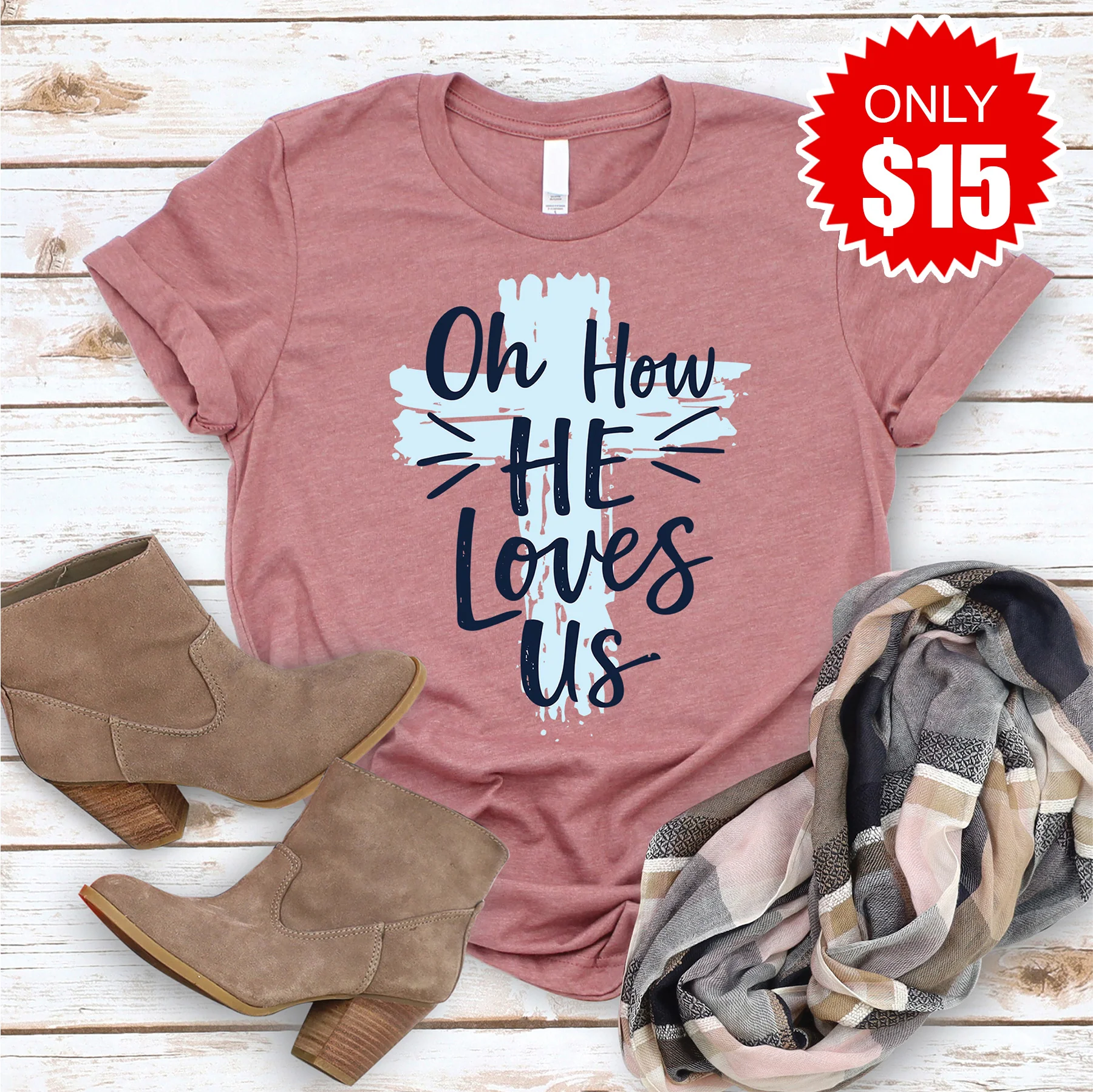 Oh How He Loves Us Tee - Heather Mauve - 15