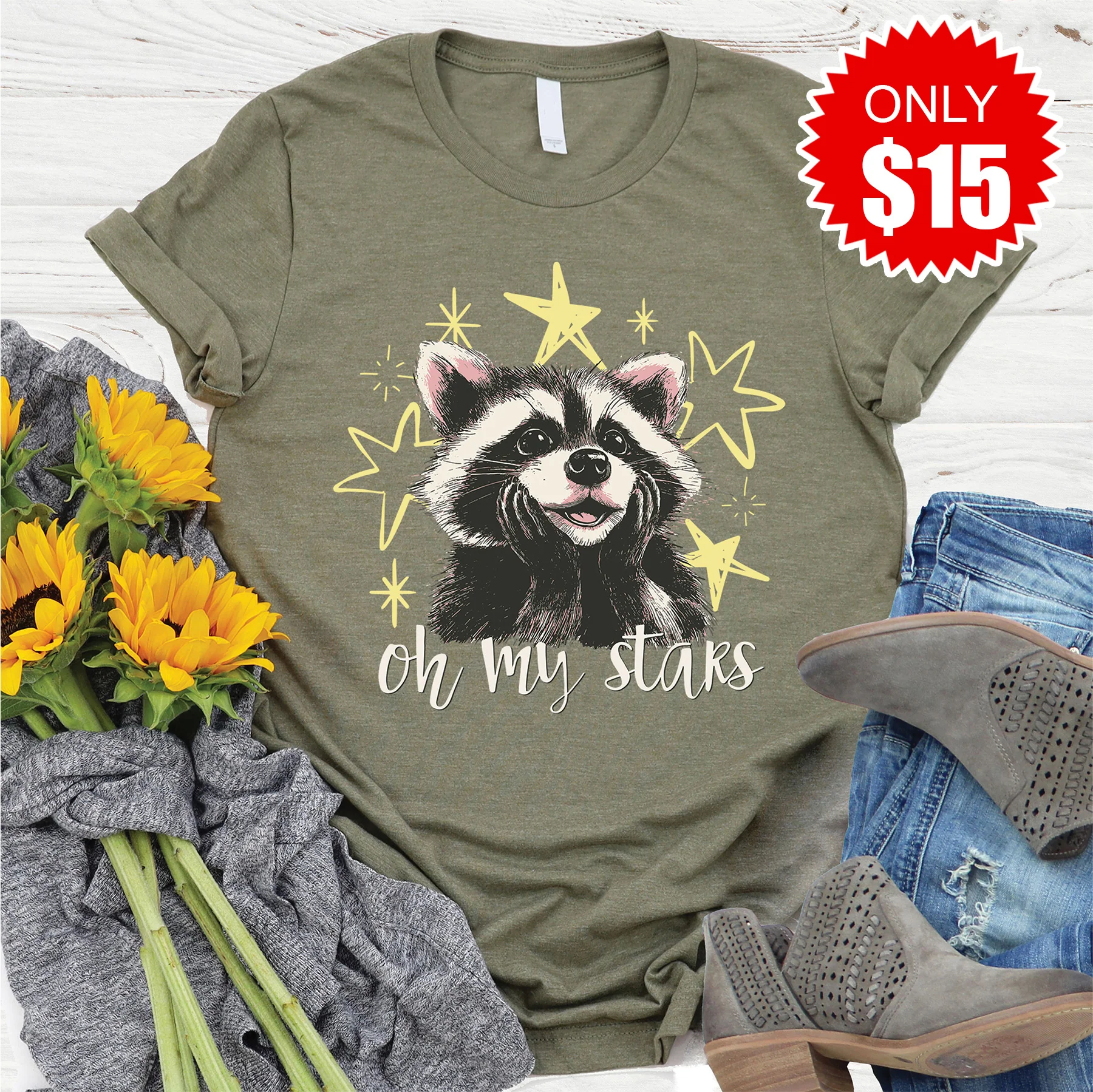 Oh My Stars Tee - Heather Olive - 15