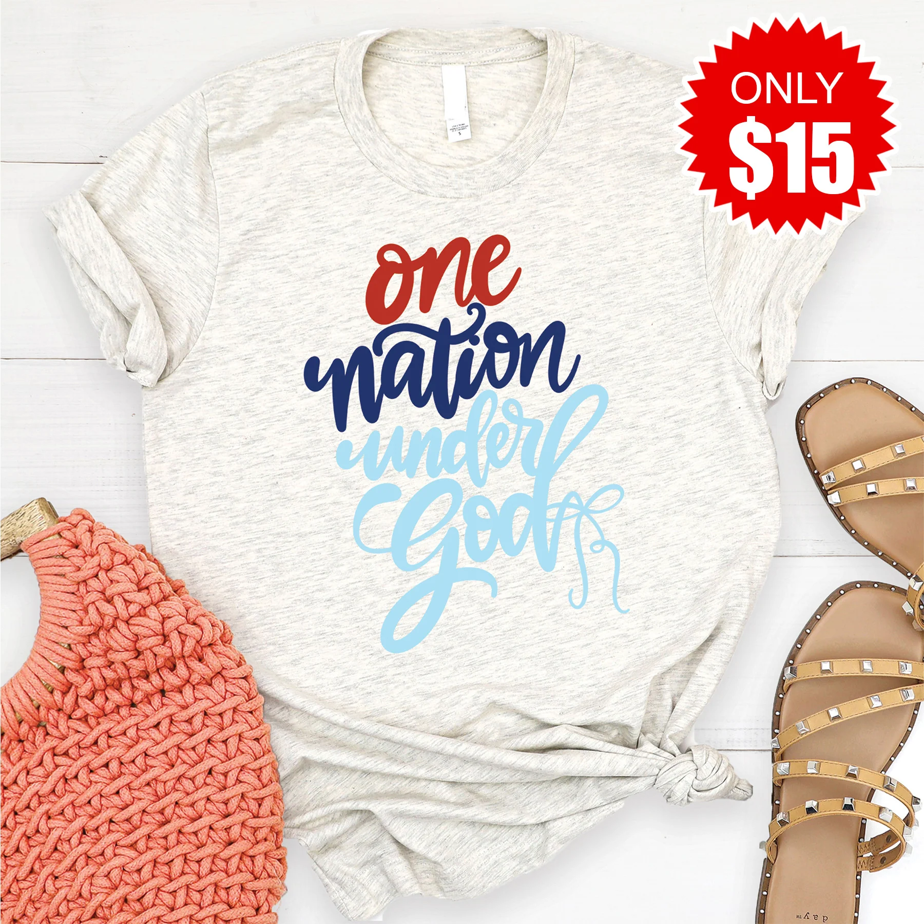 One Nation Tee - Heather Oatmeal - 15